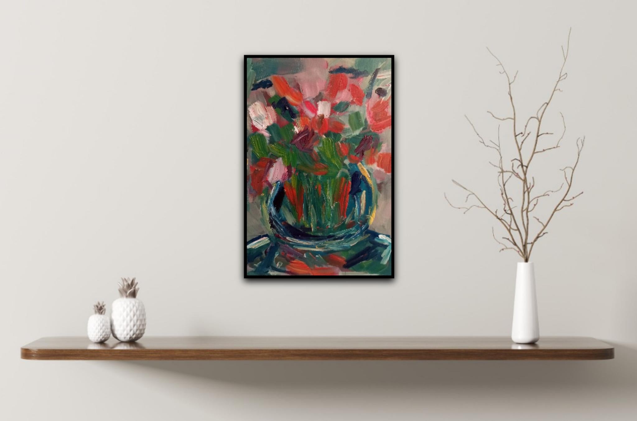 „Sweet memories“ (impressionistisches Blumenstrauß-Ölgemälde auf Papier) im Angebot 3