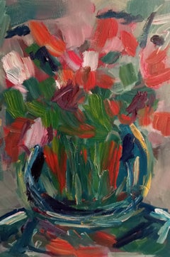 « Sweet memories » (peinture à l'huile sur papier impressionniste représentant un bouquet de fleurs)