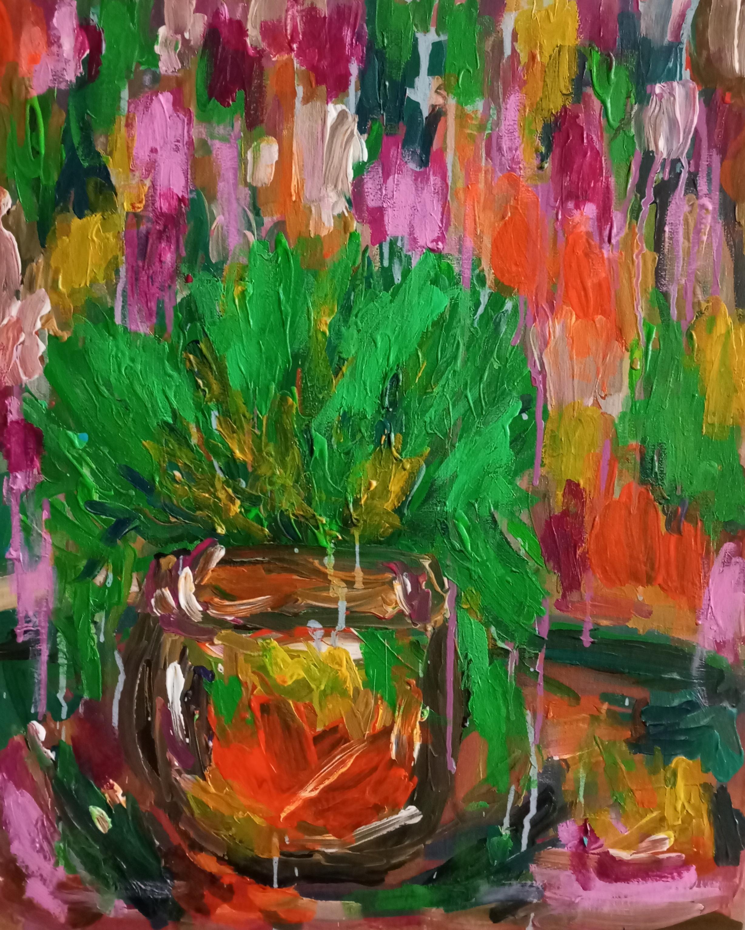 "Dolce profumo d'estate" (acrilico contemporaneo di natura morta colorata ed espressiva)