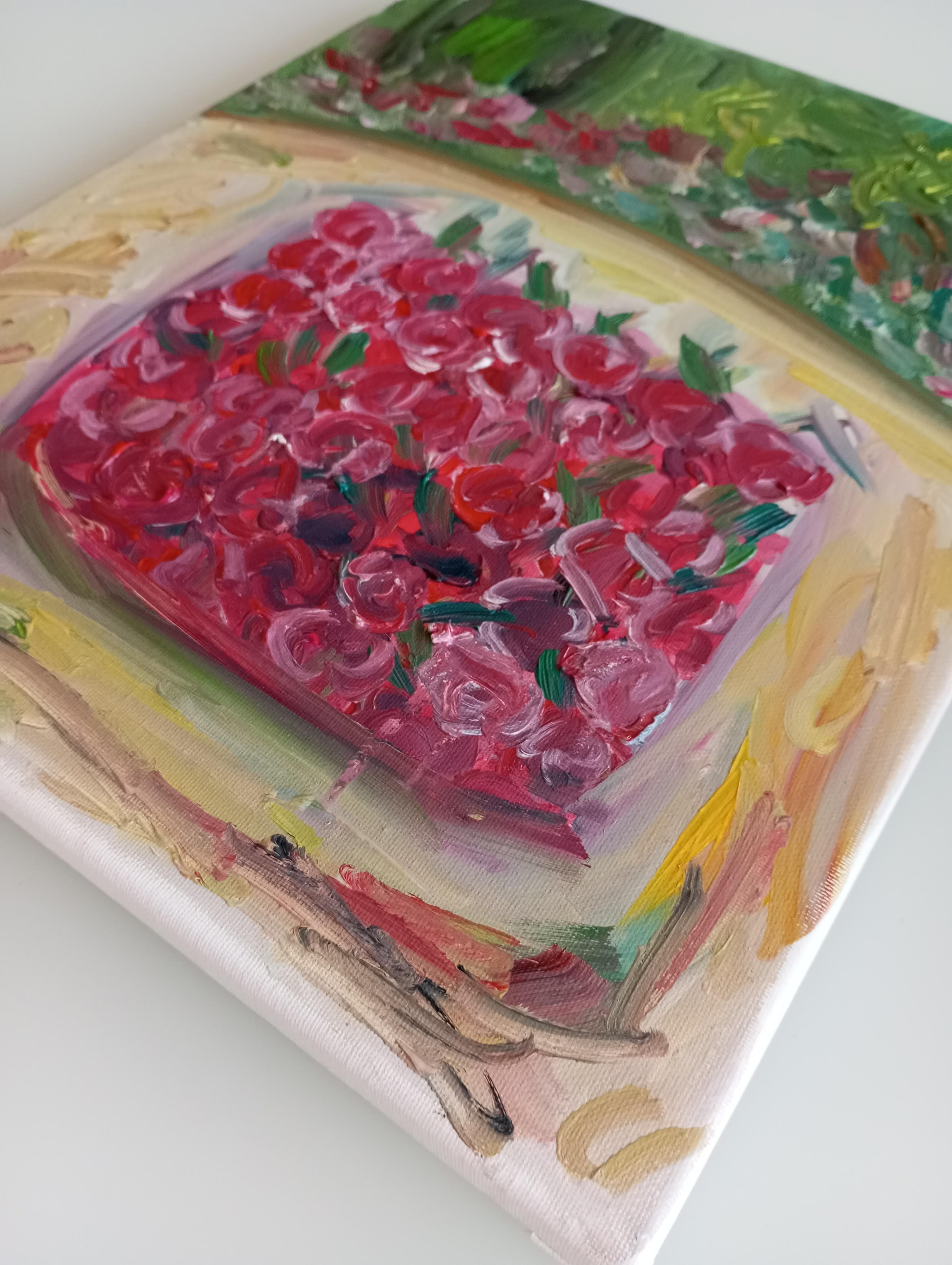 Contemporary expressive art naive oil painting of cherries on canvas For Sale 9