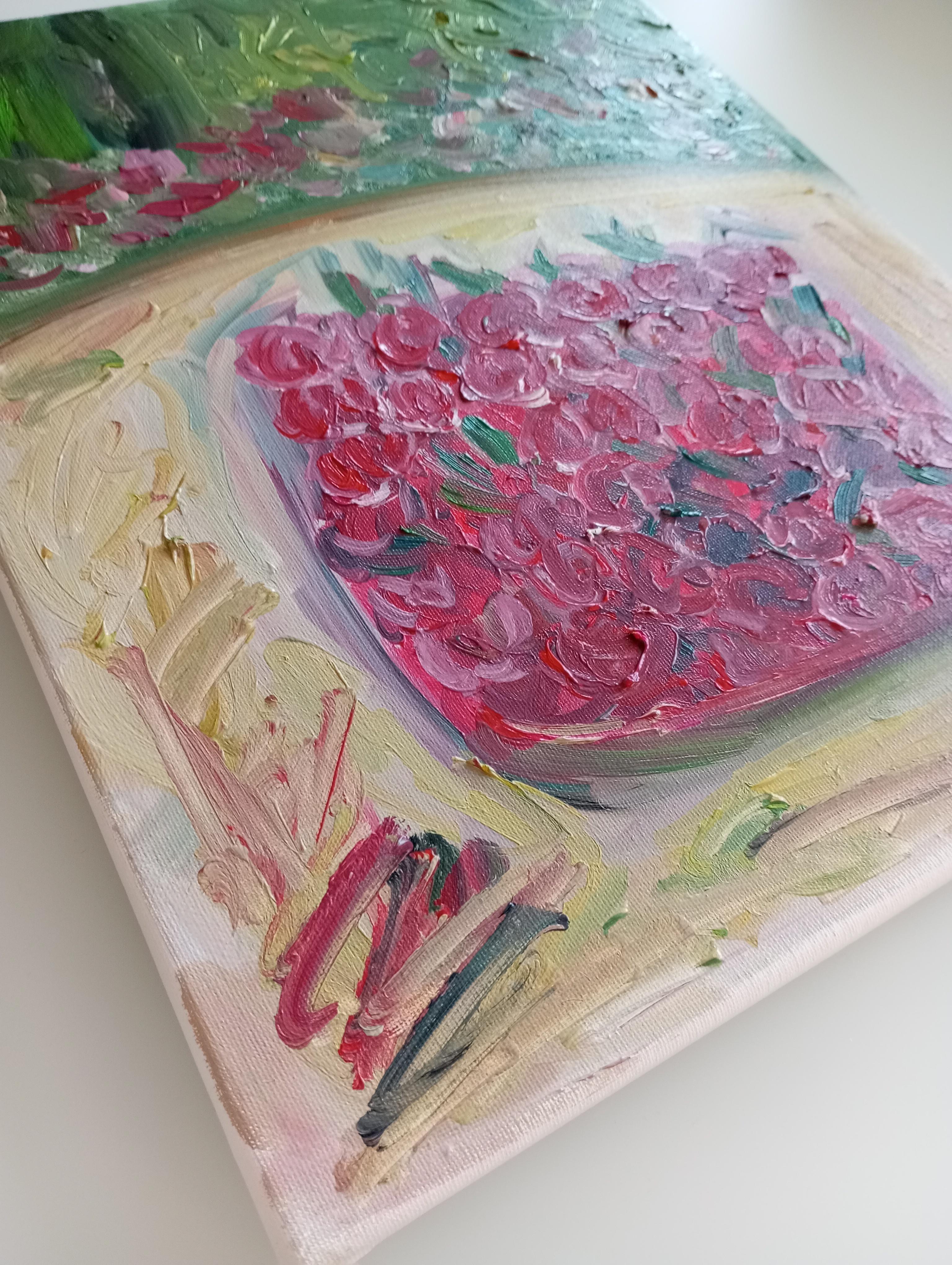 Contemporary expressive art naive oil painting of cherries on canvas For Sale 10