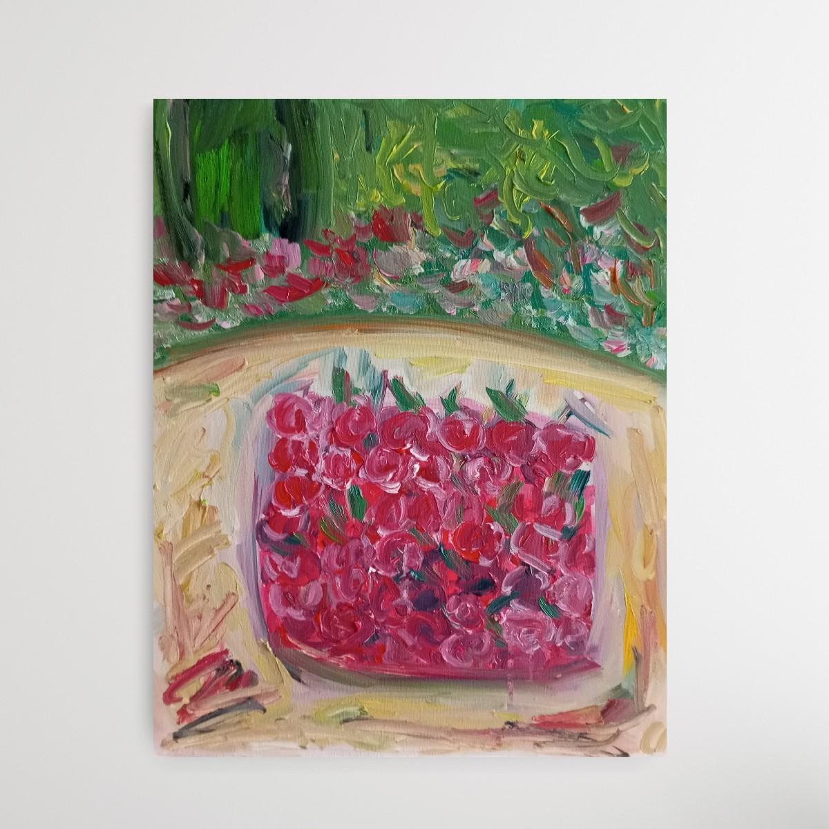 Contemporary expressive art naive oil painting of cherries on canvas For Sale 2