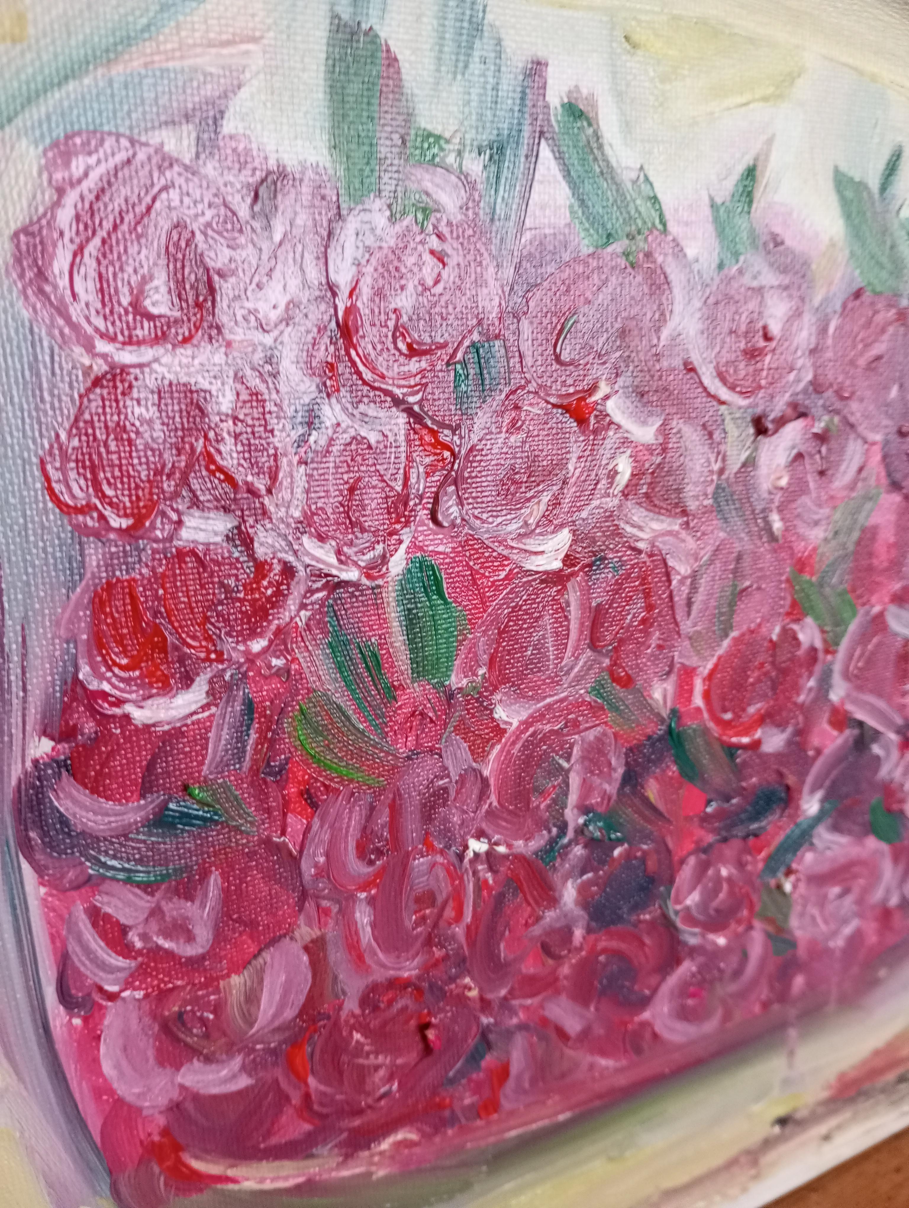 Contemporary expressive art naive oil painting of cherries on canvas For Sale 4