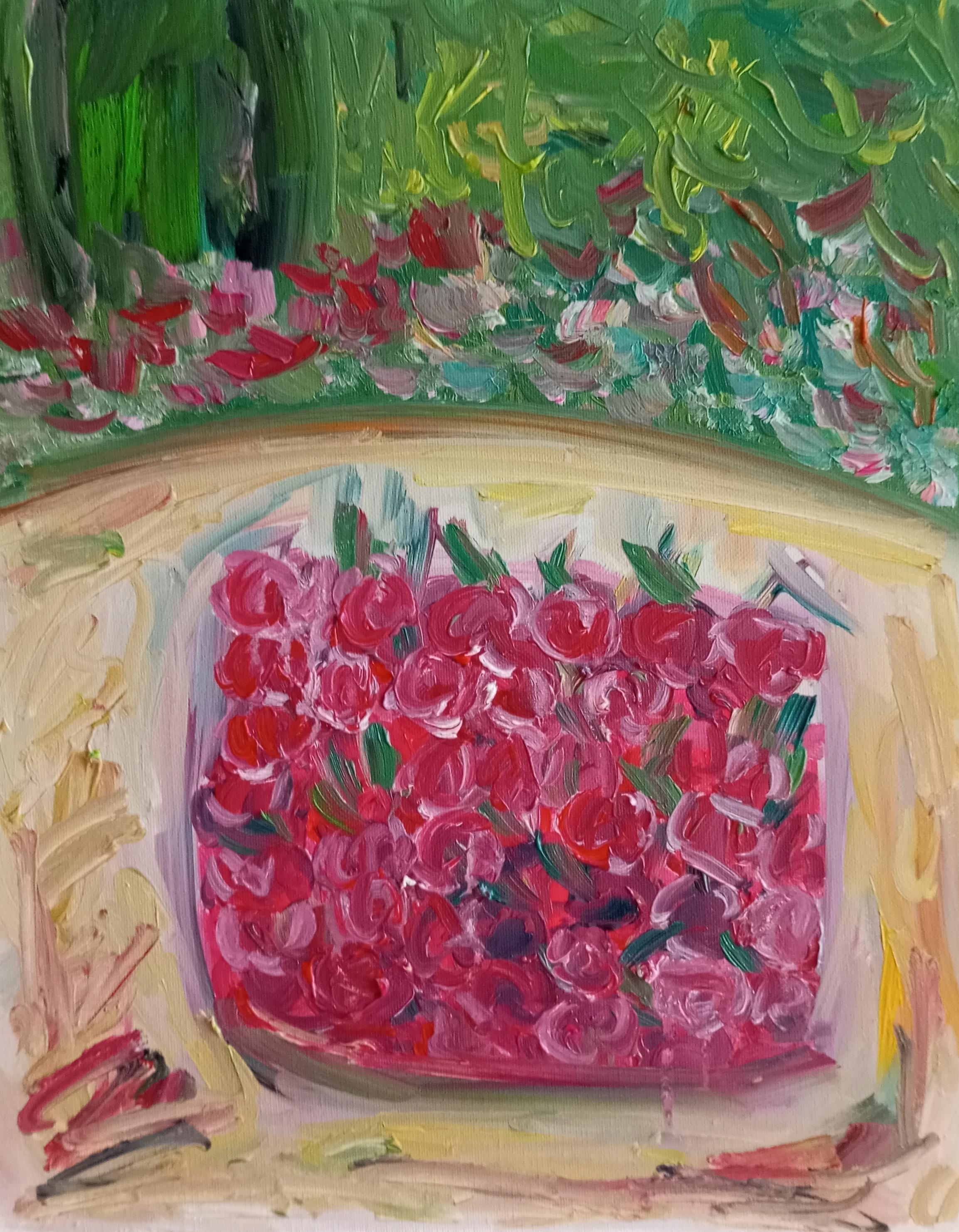 Quadro d'arte contemporanea espressiva naif di ciliegie su tela