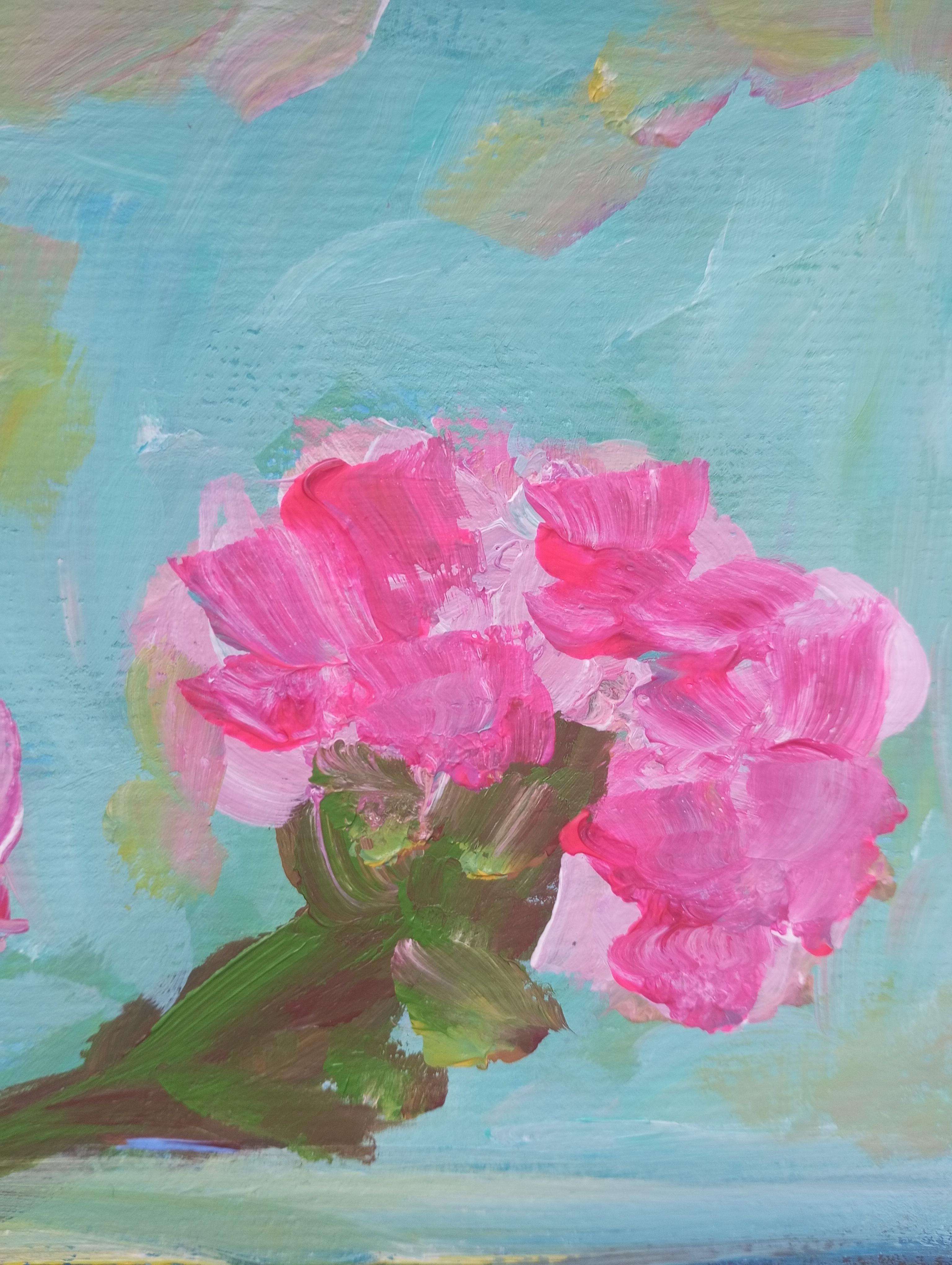 Obra de arte impresionista contemporánea de almendras rosas sobre papel inspirada en Van Gogh en venta 2