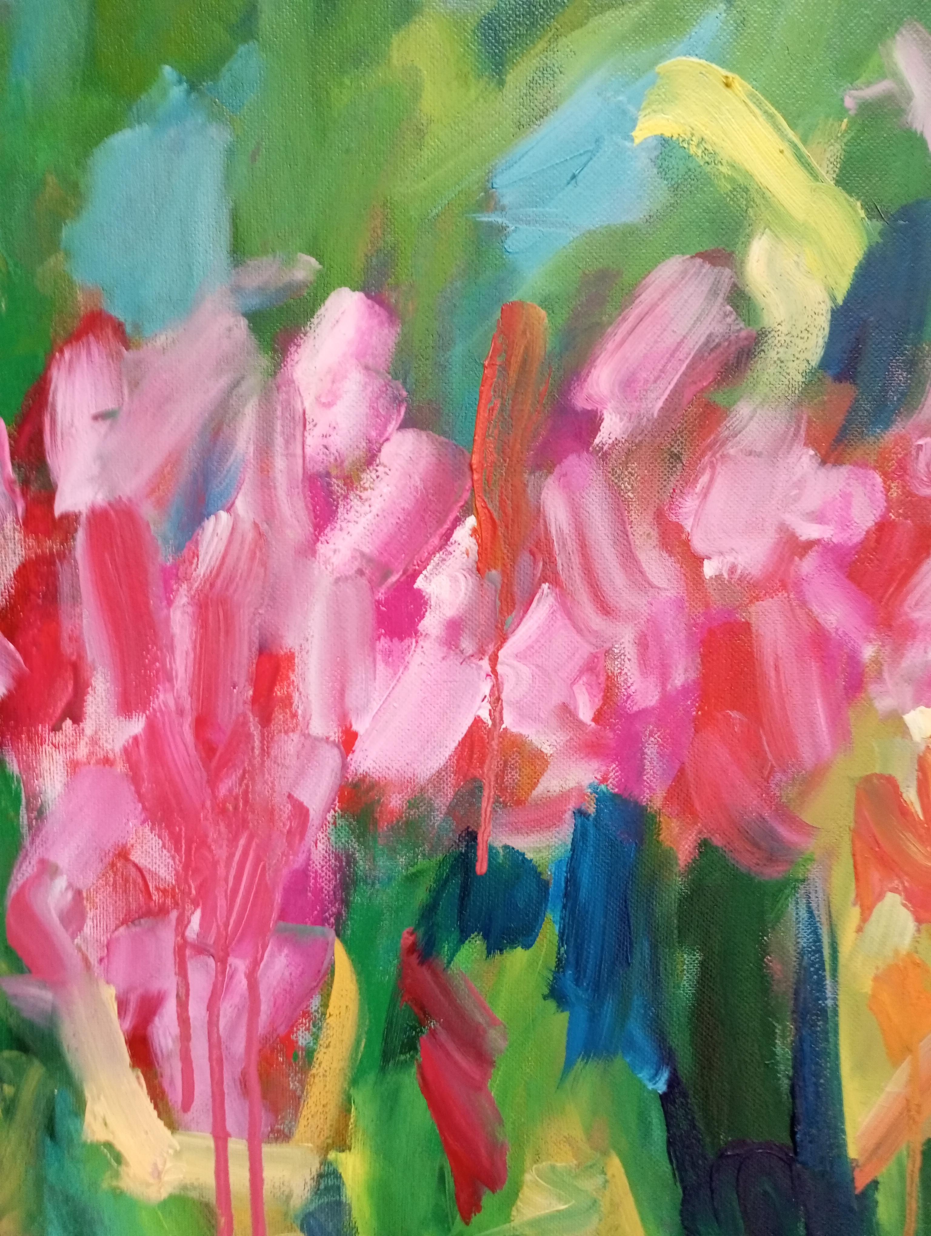 Gran pintura abstracta contemporánea expresiva floral primaveral al óleo sobre lienzo en venta 8
