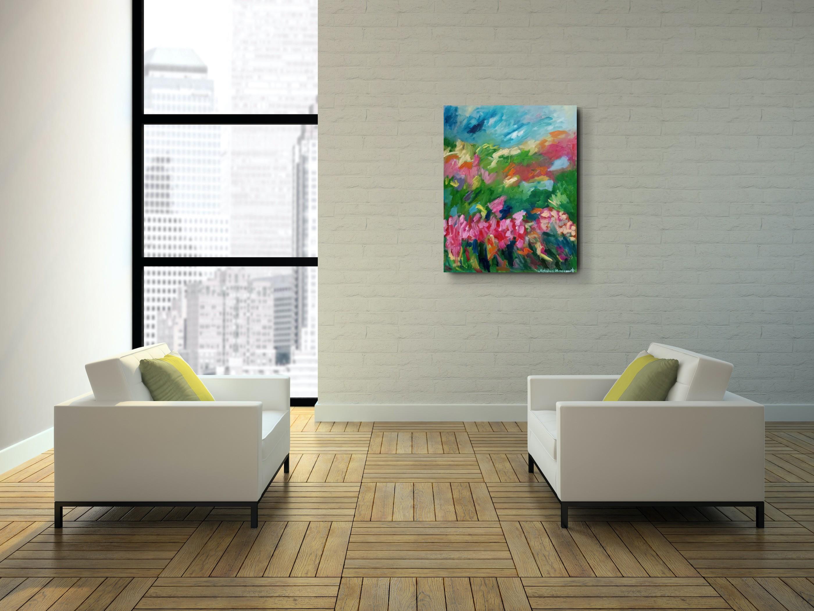 Gran pintura abstracta contemporánea expresiva floral primaveral al óleo sobre lienzo - Painting de Natalya Mougenot 