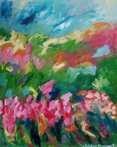Grande quadro astratto contemporaneo espressivo floreale di primavera olio su tela
