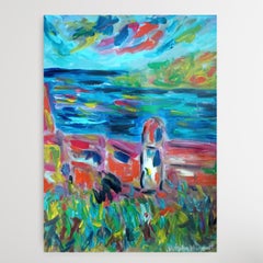 "The French Mediterranean coast" (contemporary seaside landscape painting)