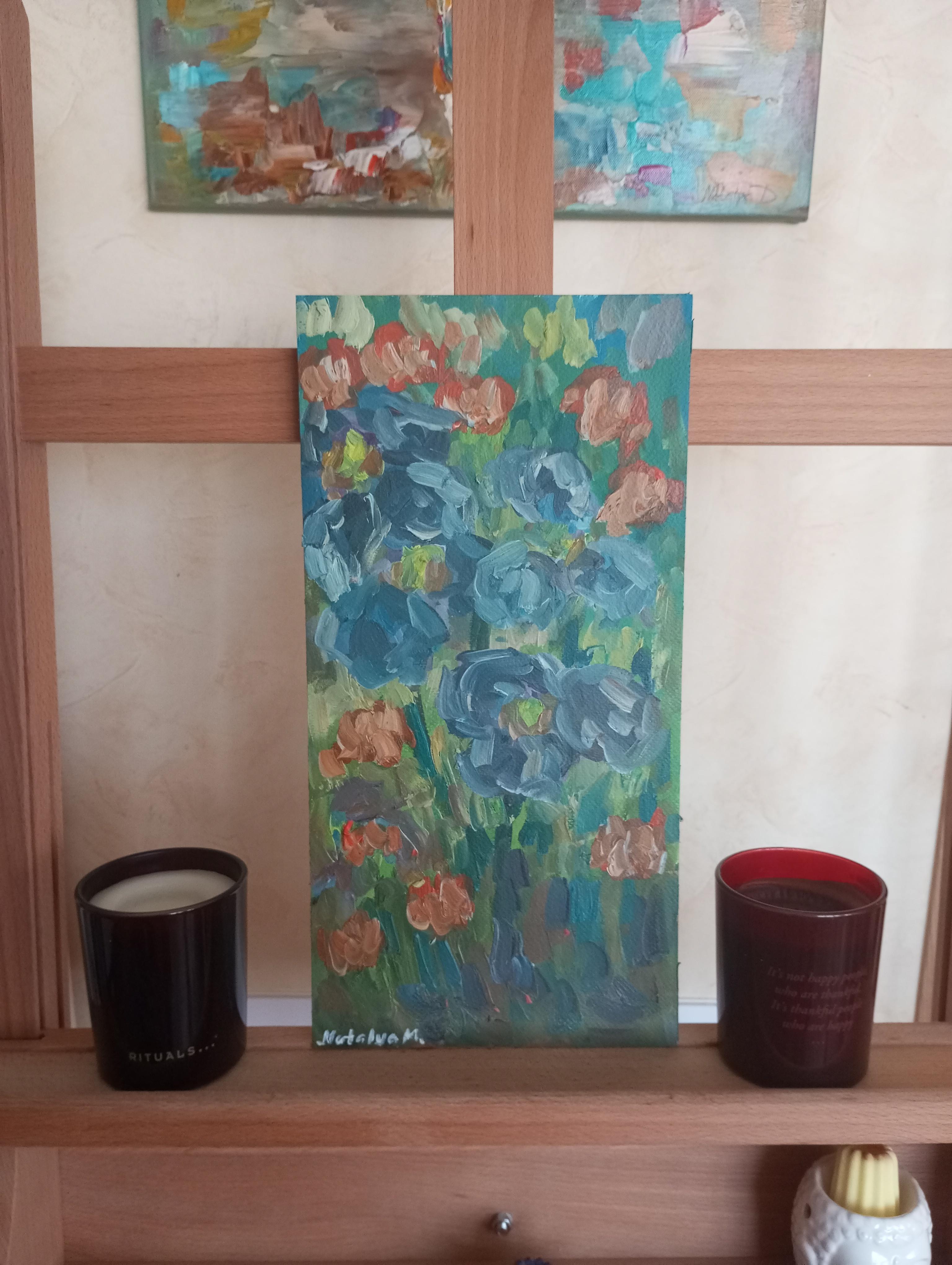 Pintura al óleo abstracta impresionista contemporánea de lirios inspirada en Van Gogh 5