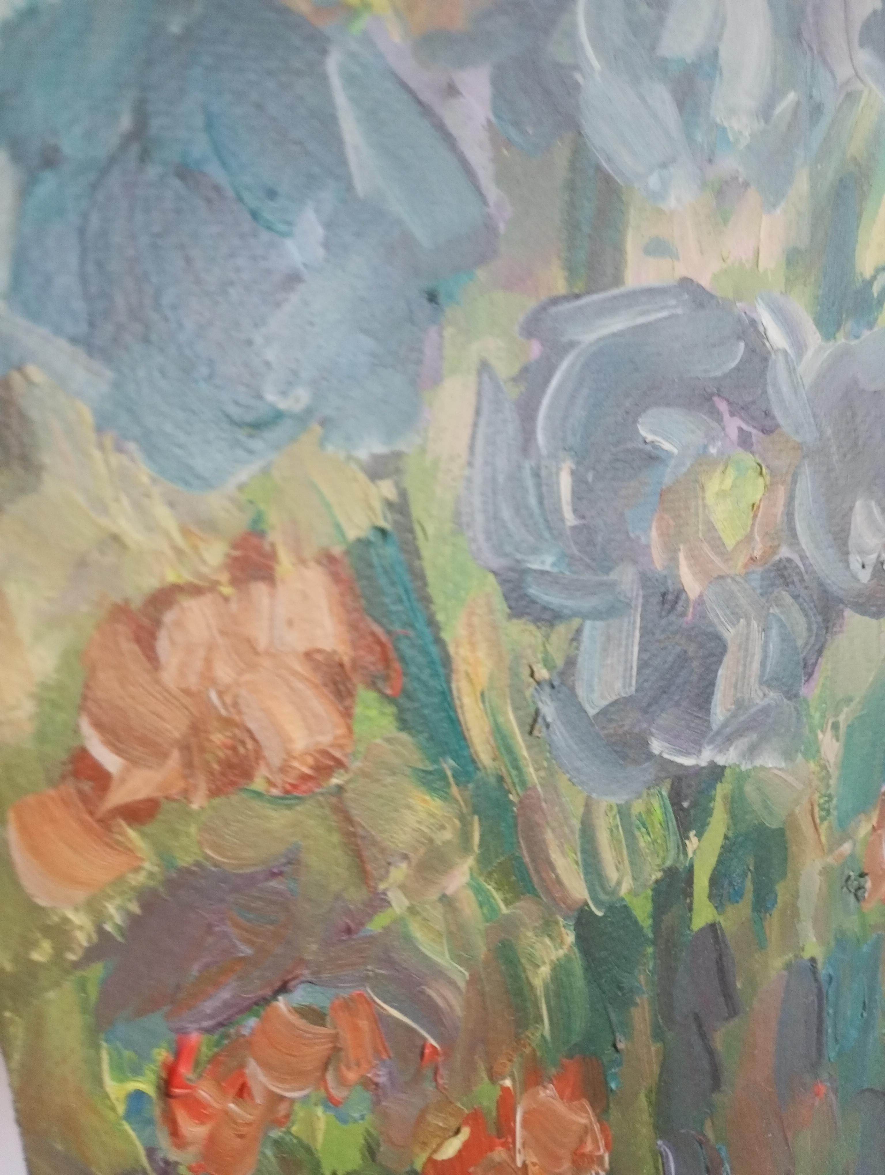 Pintura al óleo abstracta impresionista contemporánea de lirios inspirada en Van Gogh 7