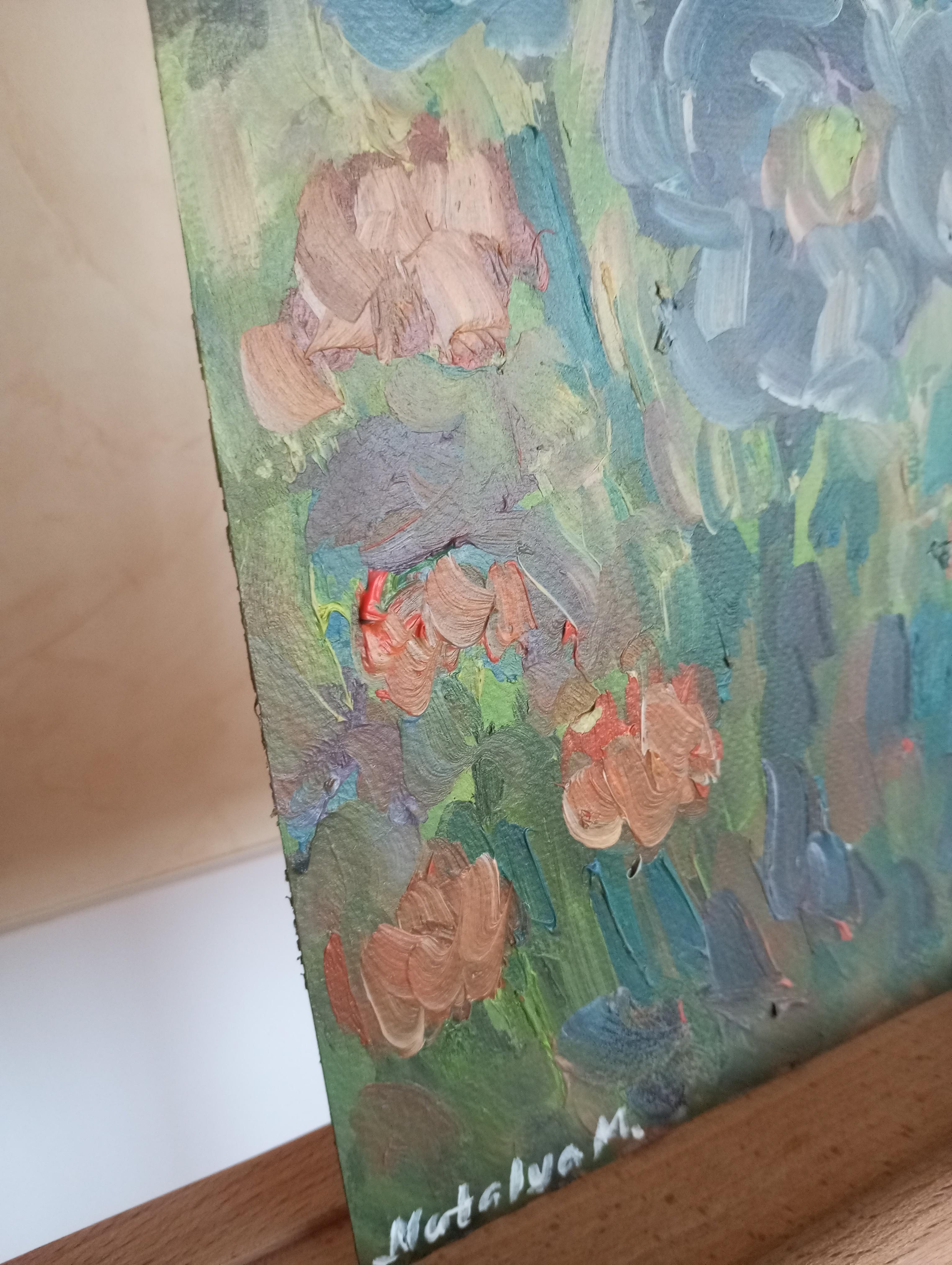 Pintura al óleo abstracta impresionista contemporánea de lirios inspirada en Van Gogh 8
