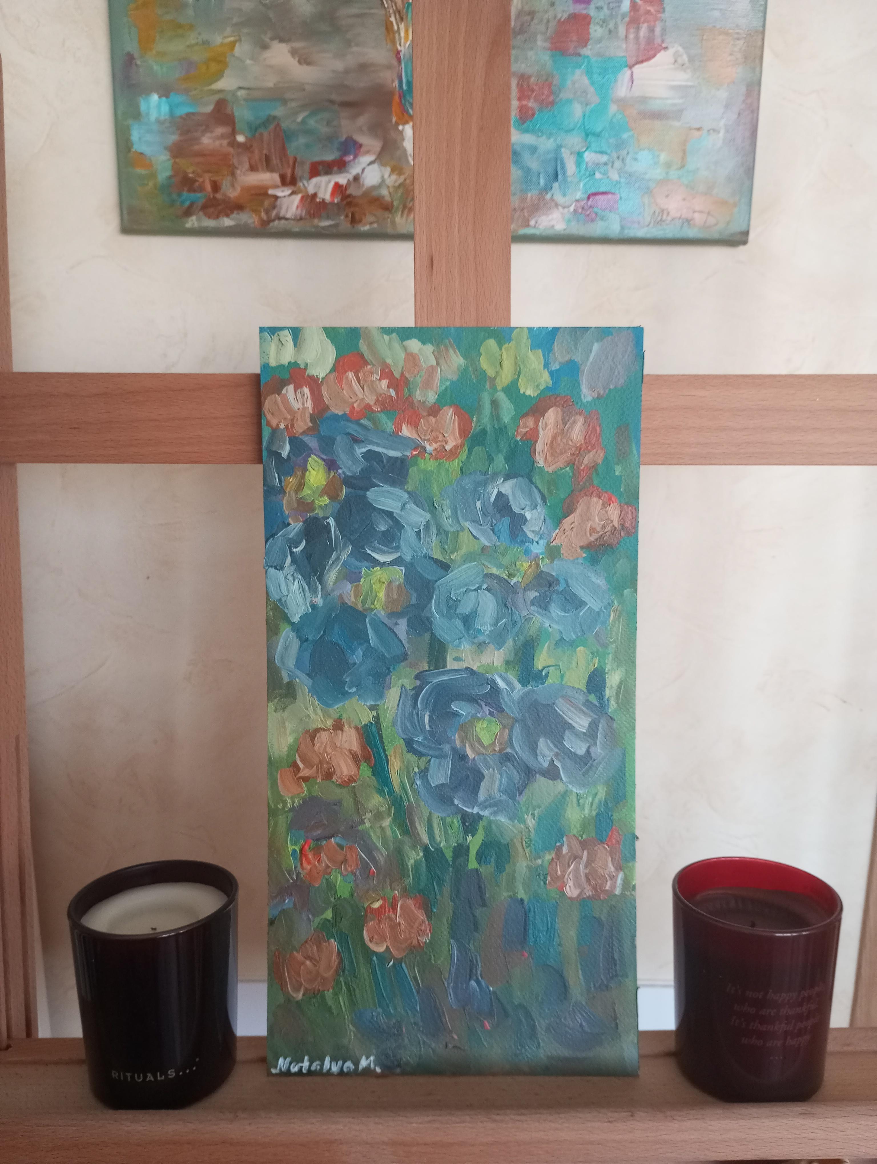 Pintura al óleo abstracta impresionista contemporánea de lirios inspirada en Van Gogh 9