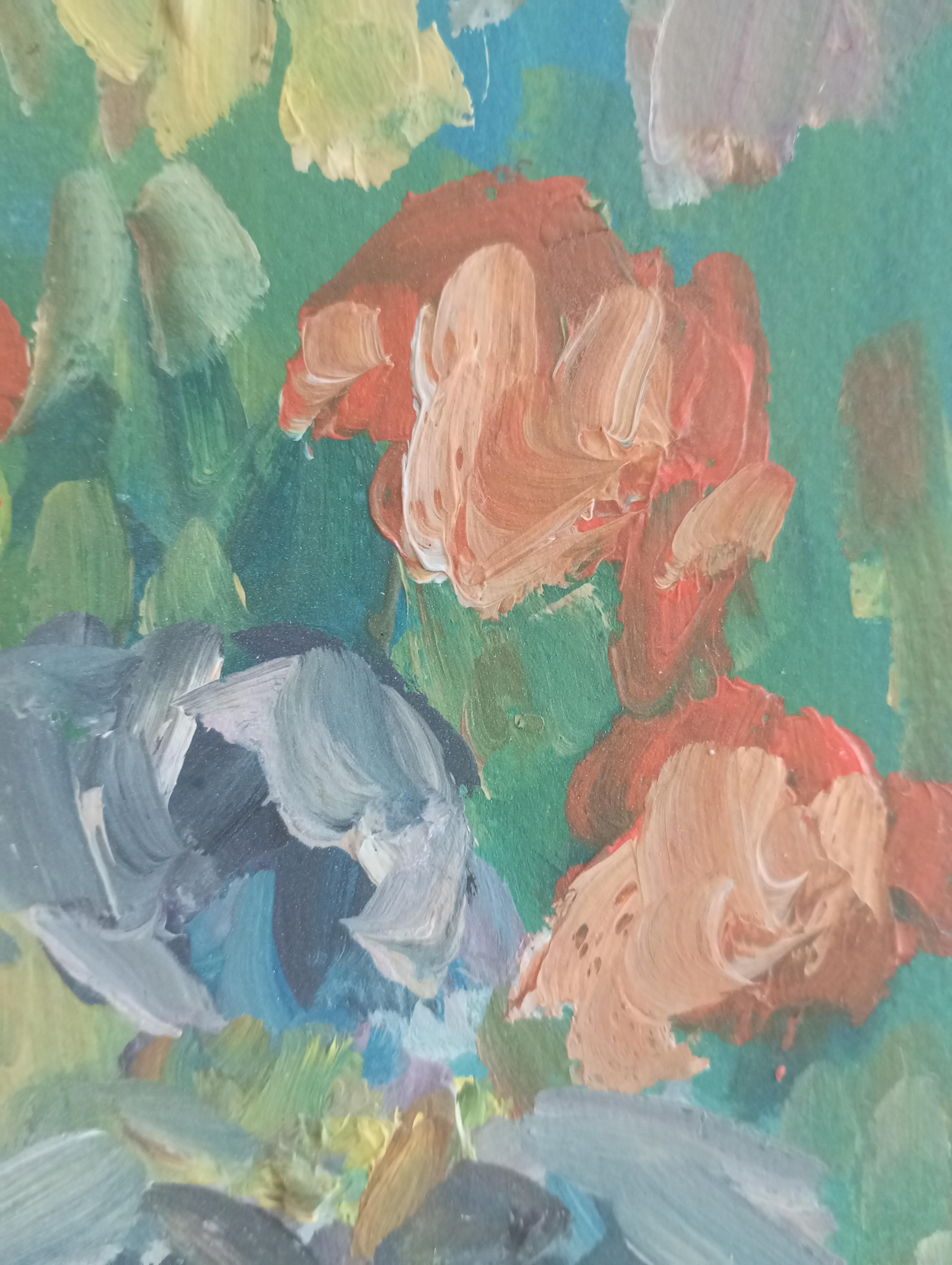 Pintura al óleo abstracta impresionista contemporánea de lirios inspirada en Van Gogh 11