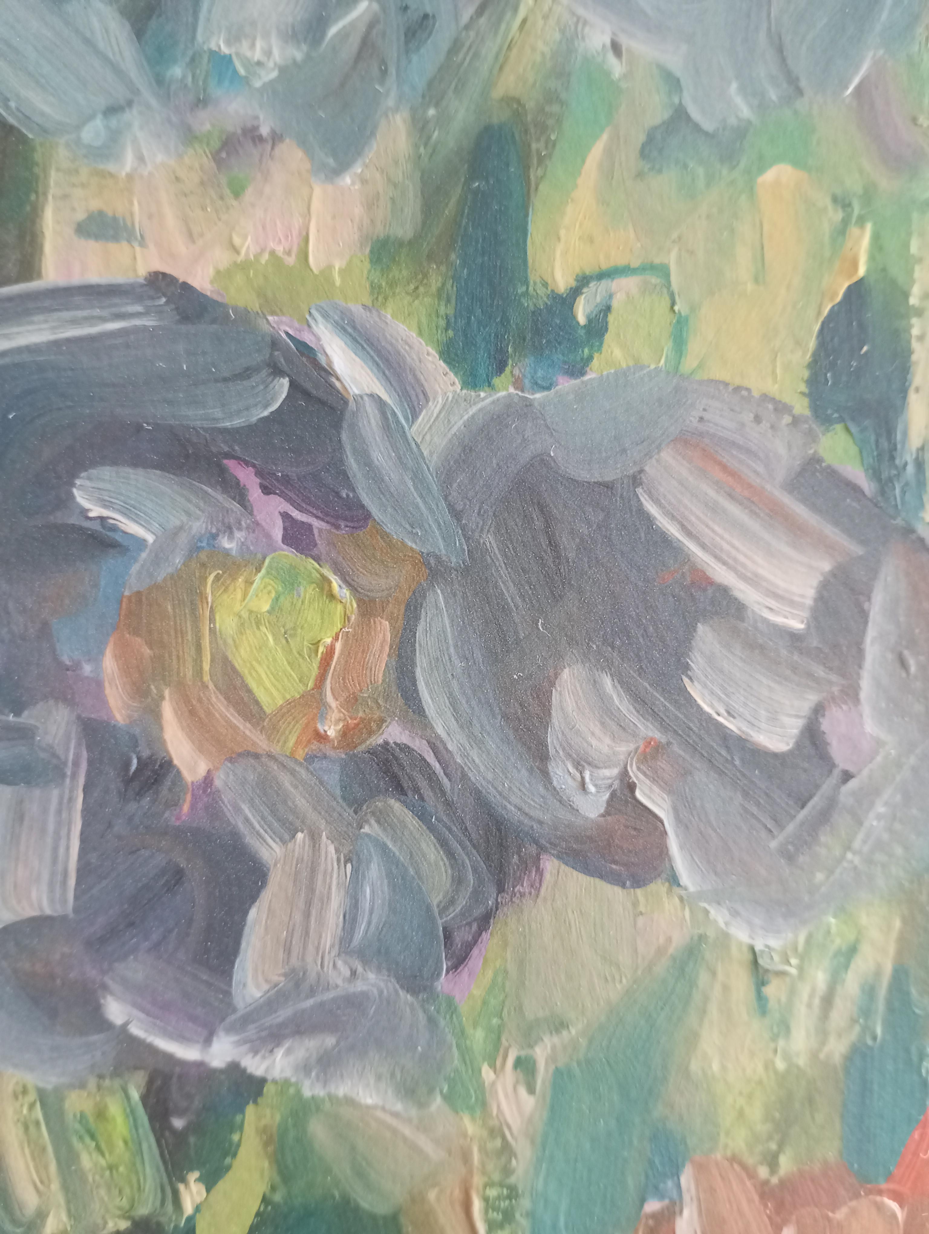 Pintura al óleo abstracta impresionista contemporánea de lirios inspirada en Van Gogh 12