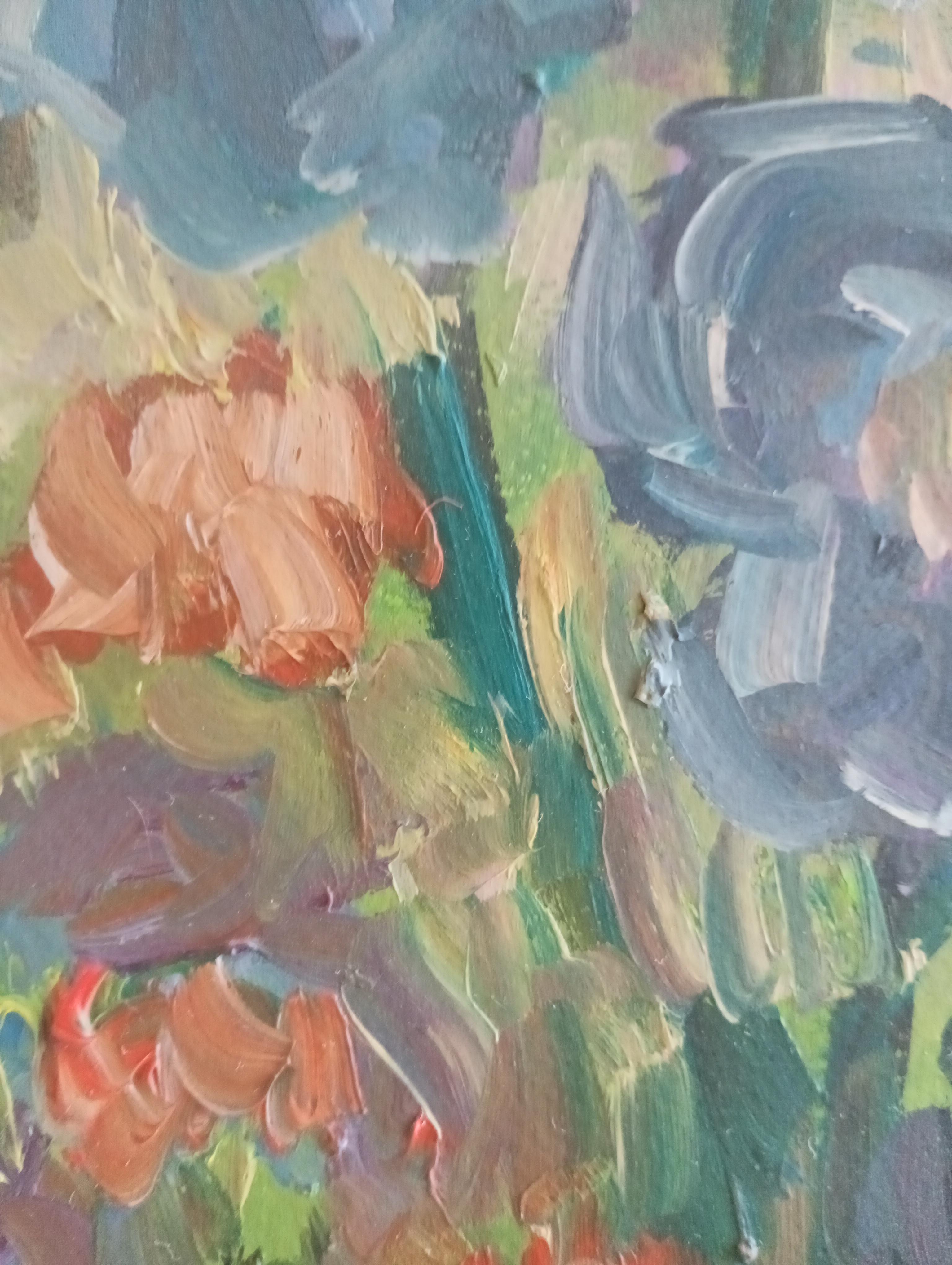 Pintura al óleo abstracta impresionista contemporánea de lirios inspirada en Van Gogh 13