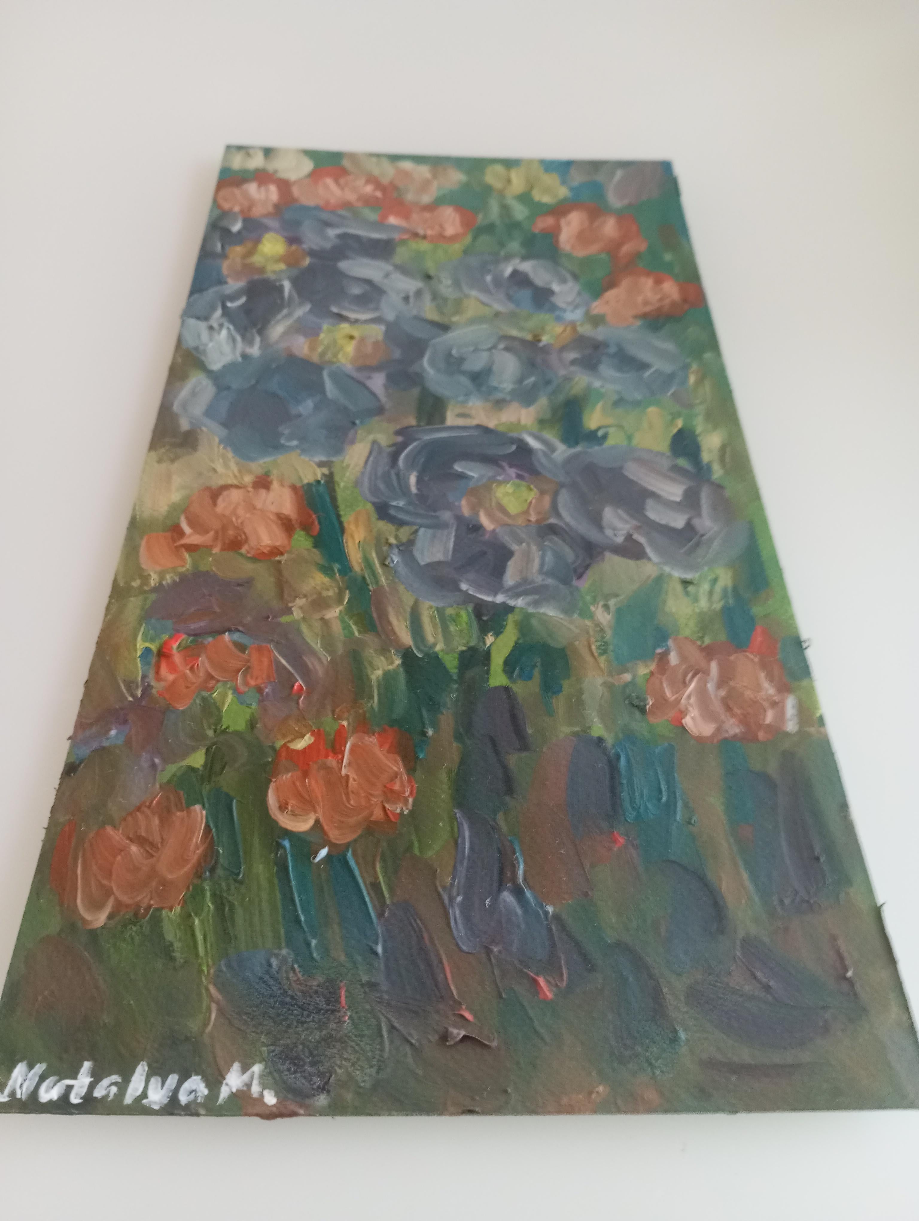 Pintura al óleo abstracta impresionista contemporánea de lirios inspirada en Van Gogh 14