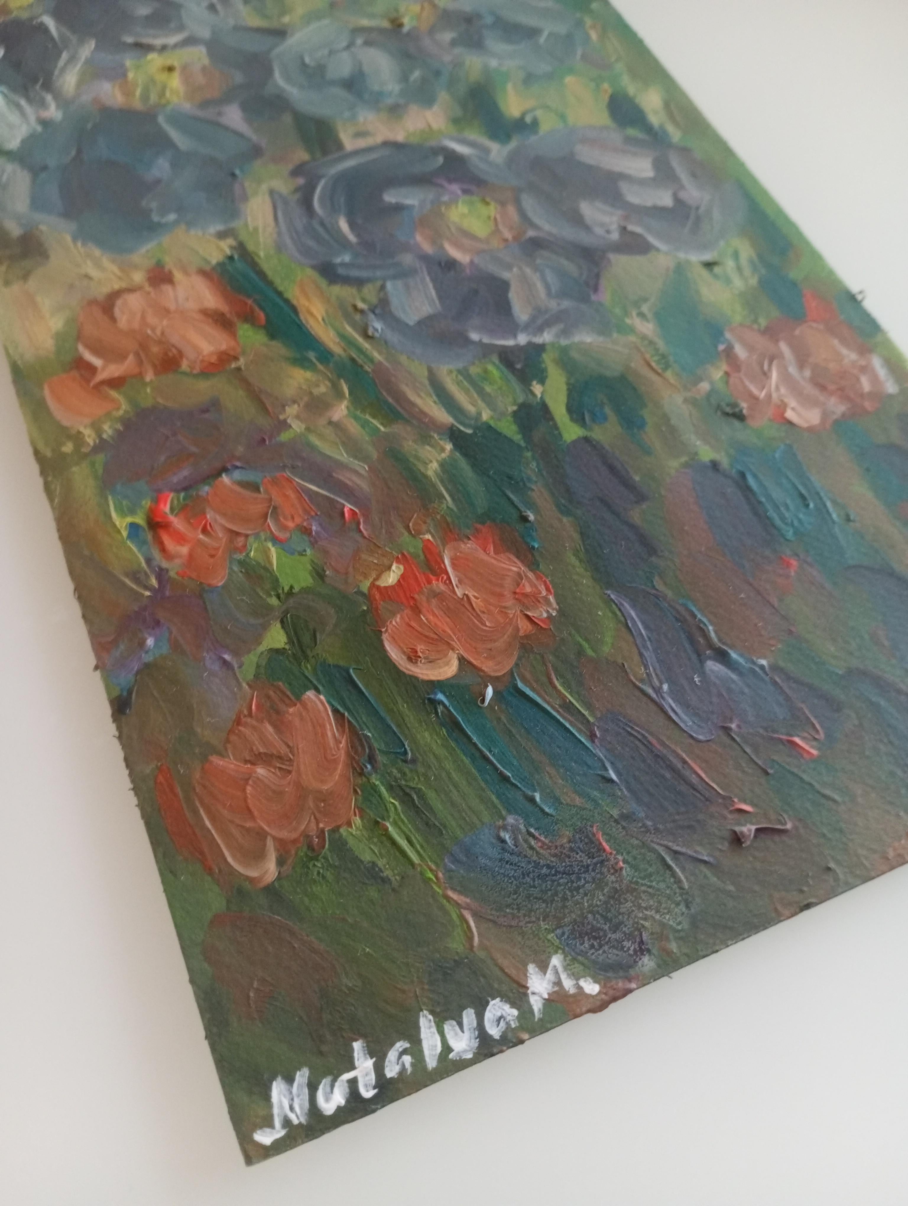 Pintura al óleo abstracta impresionista contemporánea de lirios inspirada en Van Gogh 15