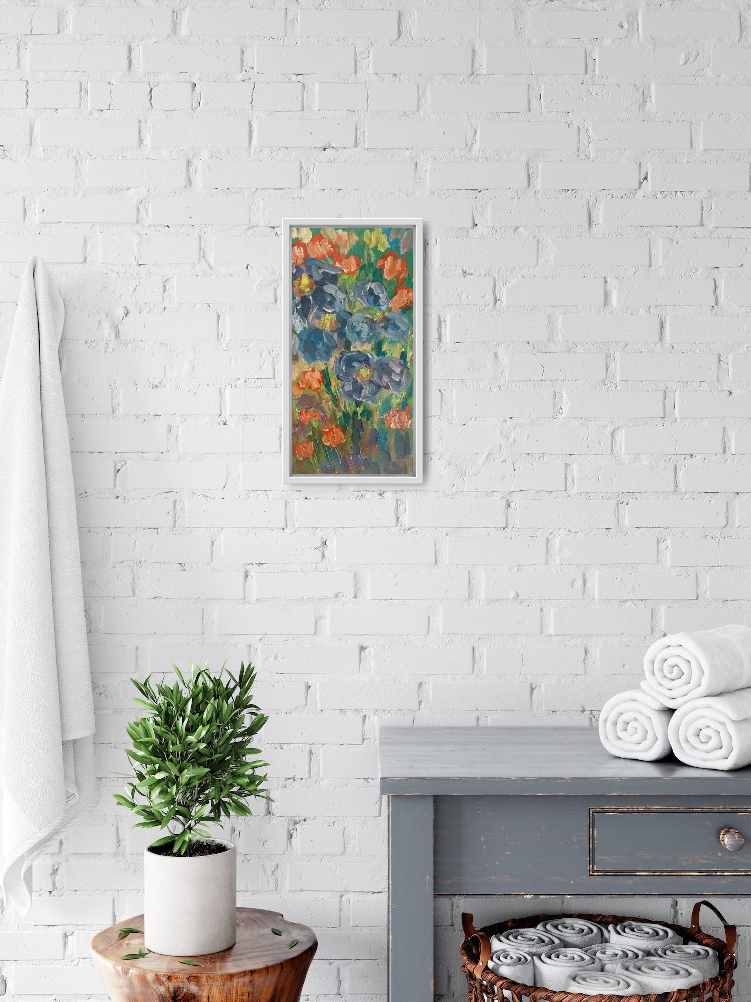 Pintura al óleo abstracta impresionista contemporánea de lirios inspirada en Van Gogh 3