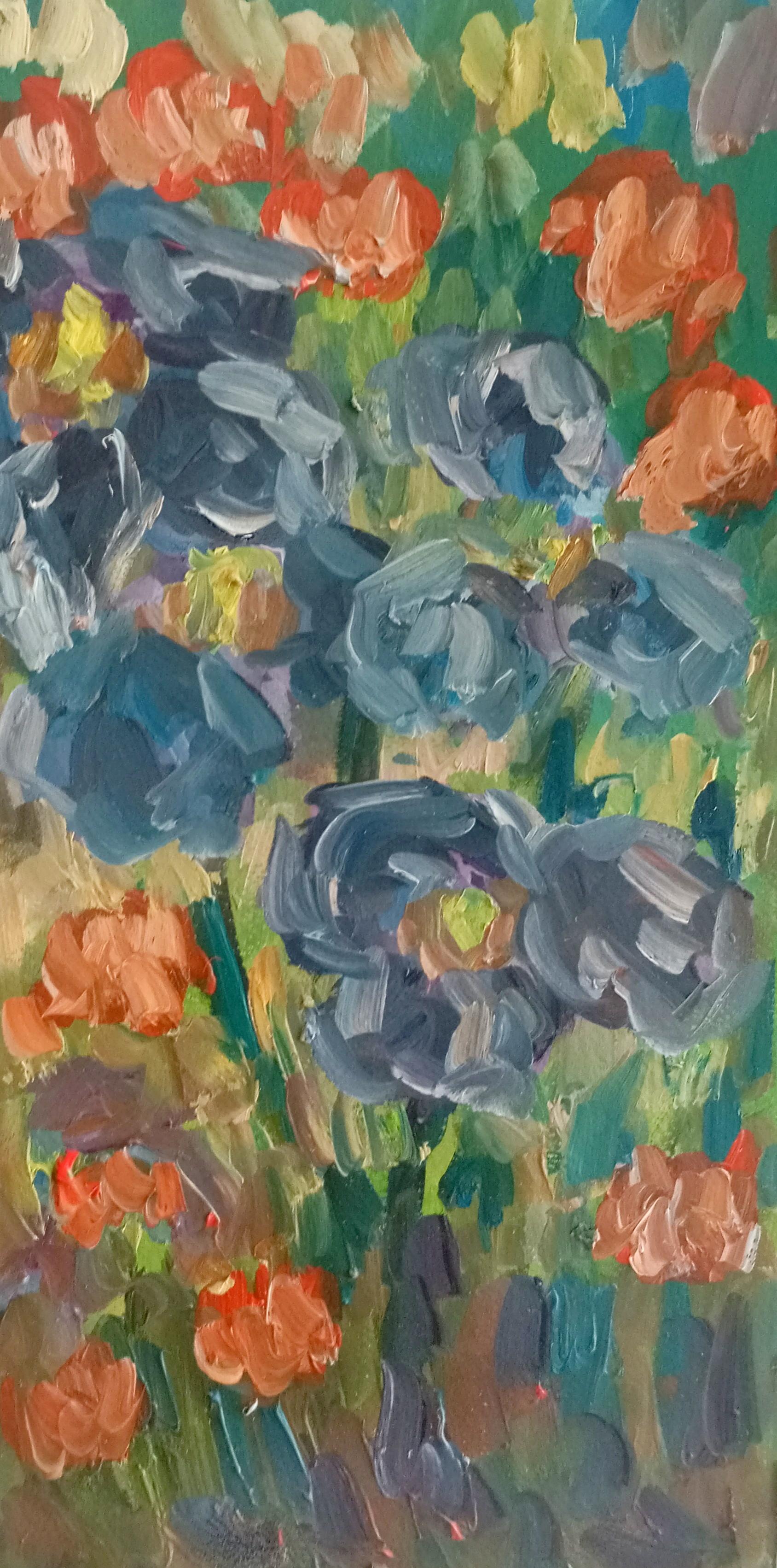 Pintura al óleo abstracta impresionista contemporánea de lirios inspirada en Van Gogh 4