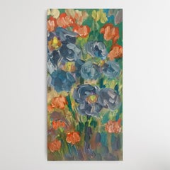 Pintura al óleo abstracta impresionista contemporánea de lirios inspirada en Van Gogh