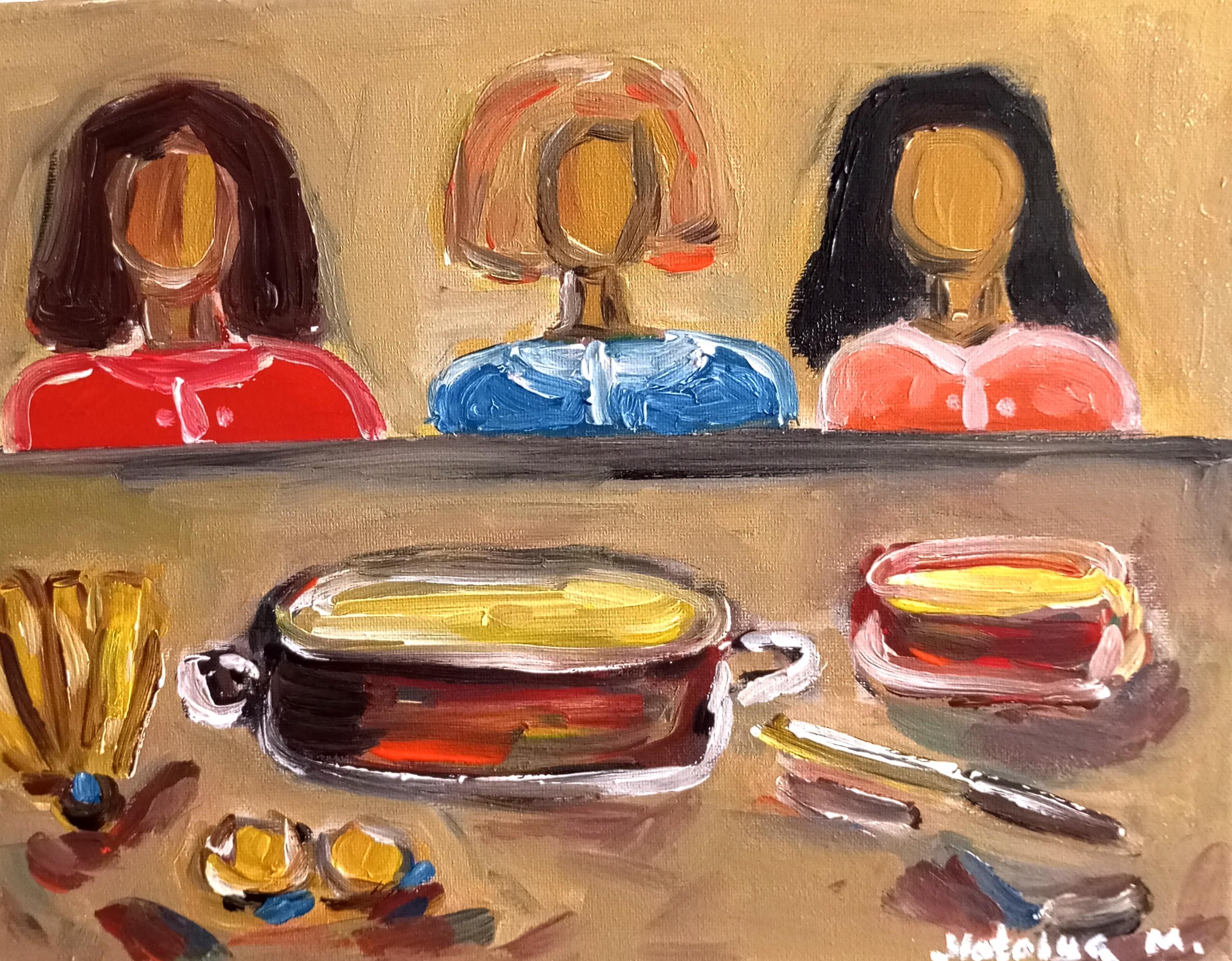 Portrait Painting de Natalya Mougenot  - "Cuanto más compartimos, más tenemos"( pieza figurativa contemporánea de mujeres)