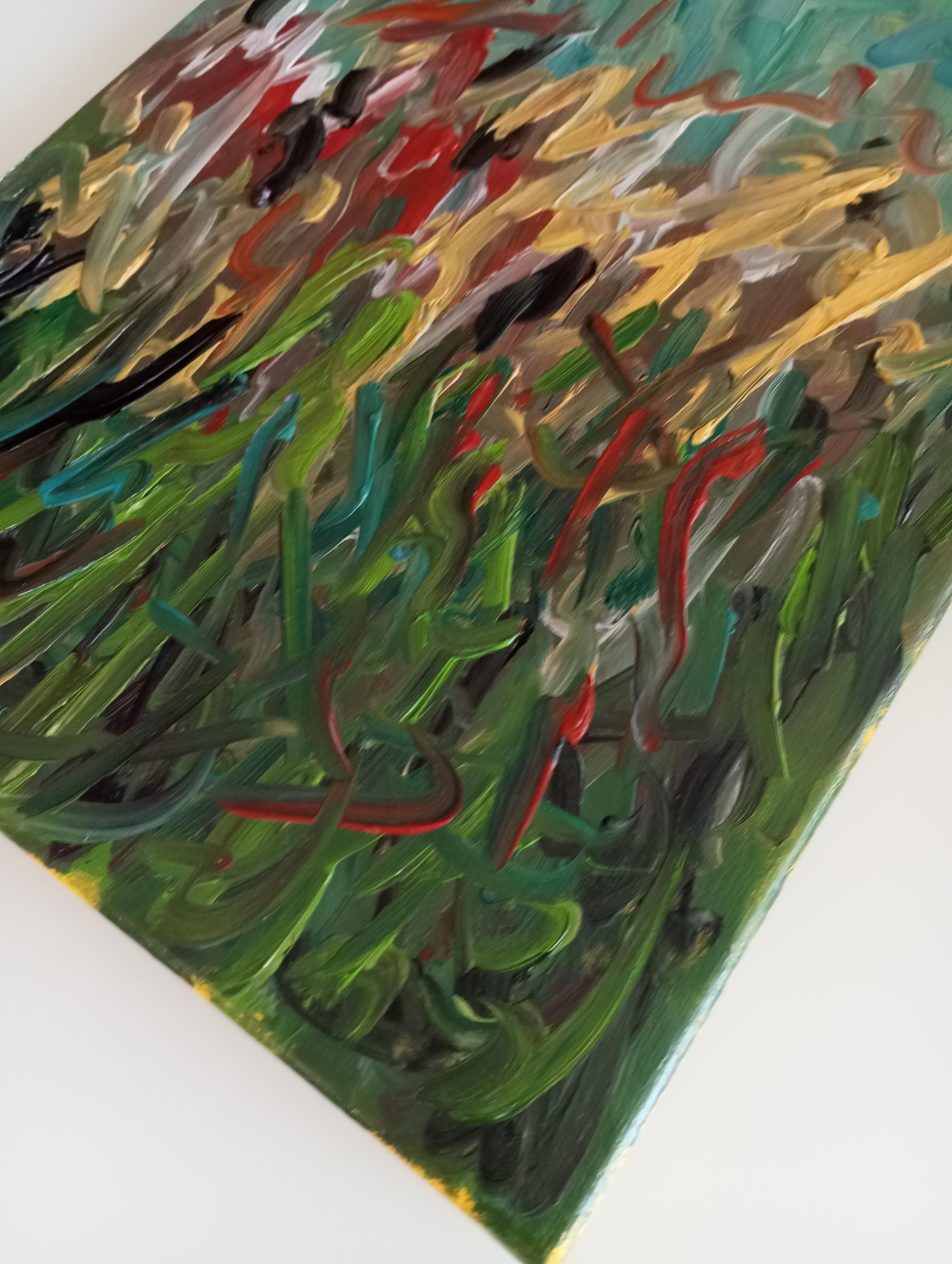 Pittura a olio su tela di tipo impressionista astratto e floreale 