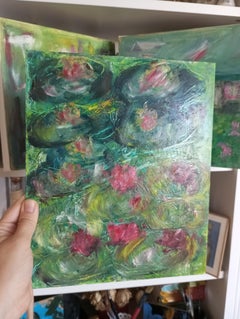 Pintura al óleo impresionista Cartón "La simbiosis de los nenúfares y el loto"