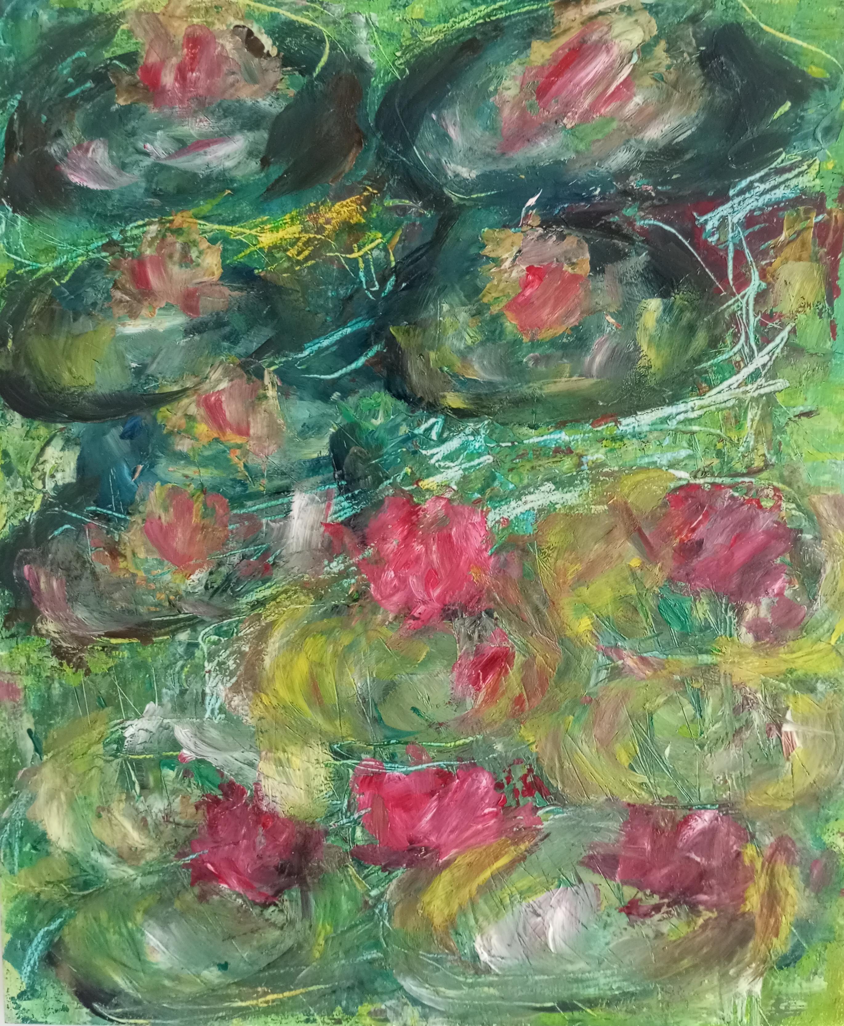 Impressionist Oil Painting Cardboard "The Symbiosis of Waterlilies and Lotus"