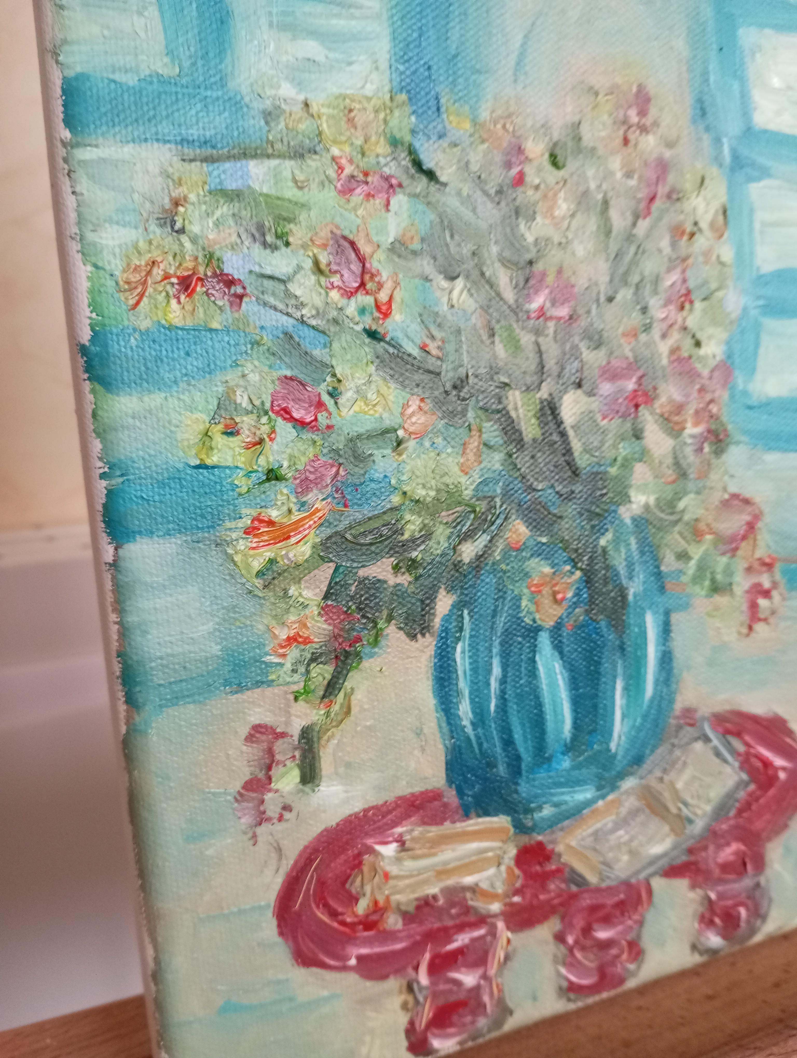 The warm glow of sunshine in the morning (still life painting of flowers) For Sale 6