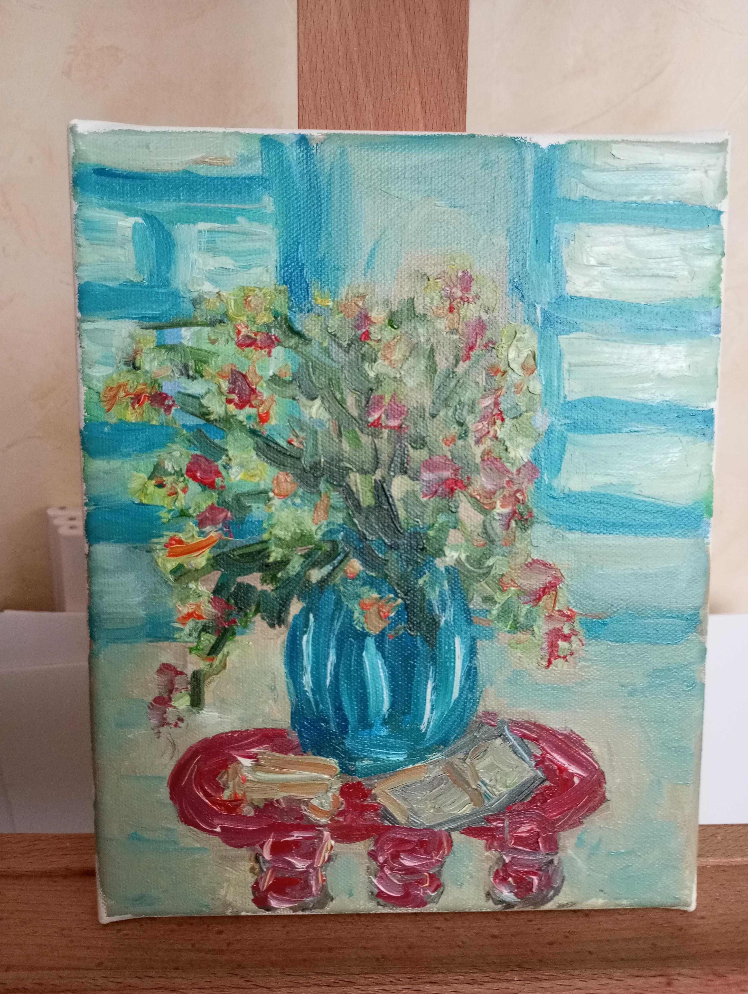 The warm glow of sunshine in the morning (still life painting of flowers) For Sale 7