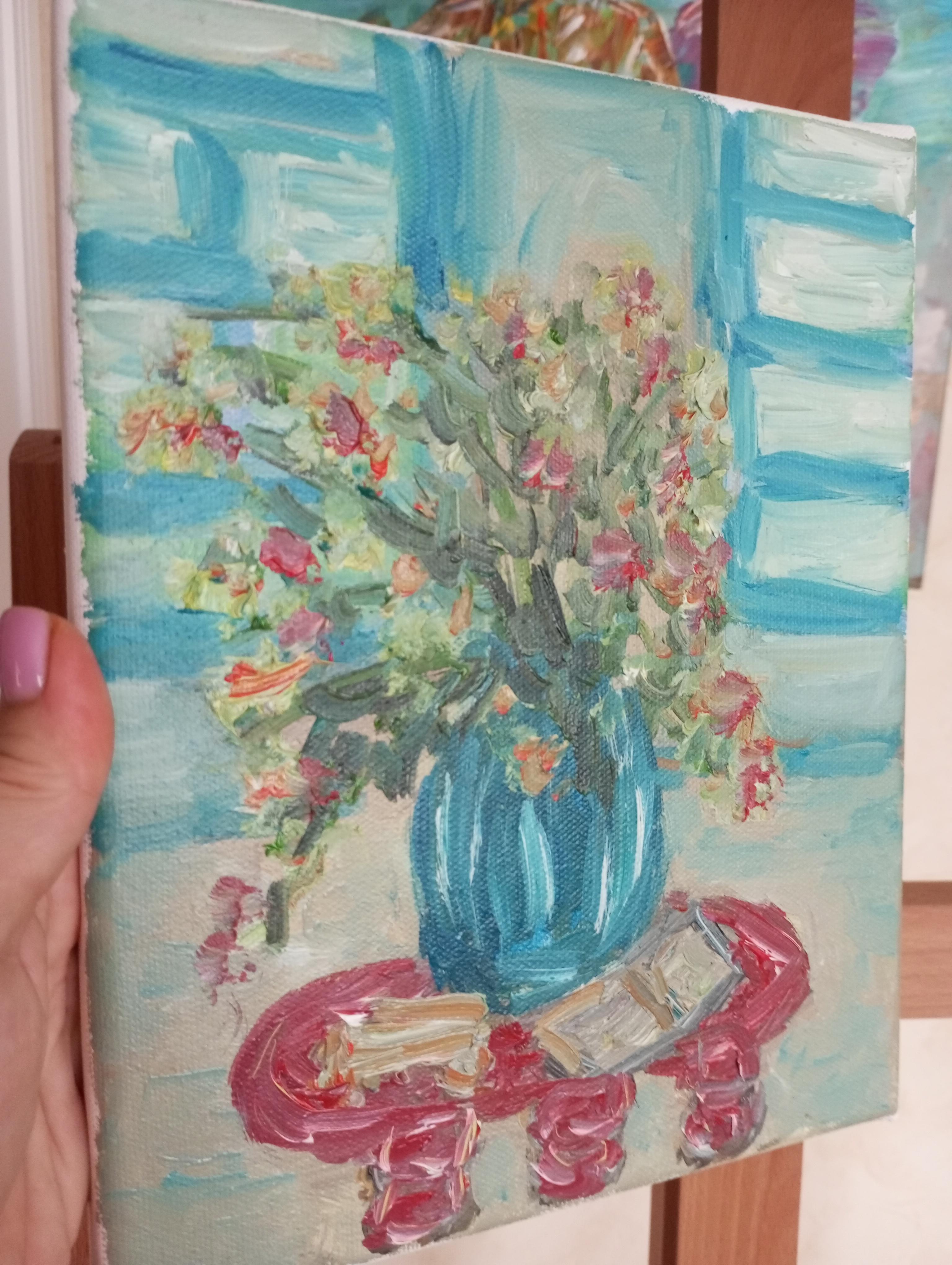 The warm glow of sunshine in the morning (still life painting of flowers) For Sale 8