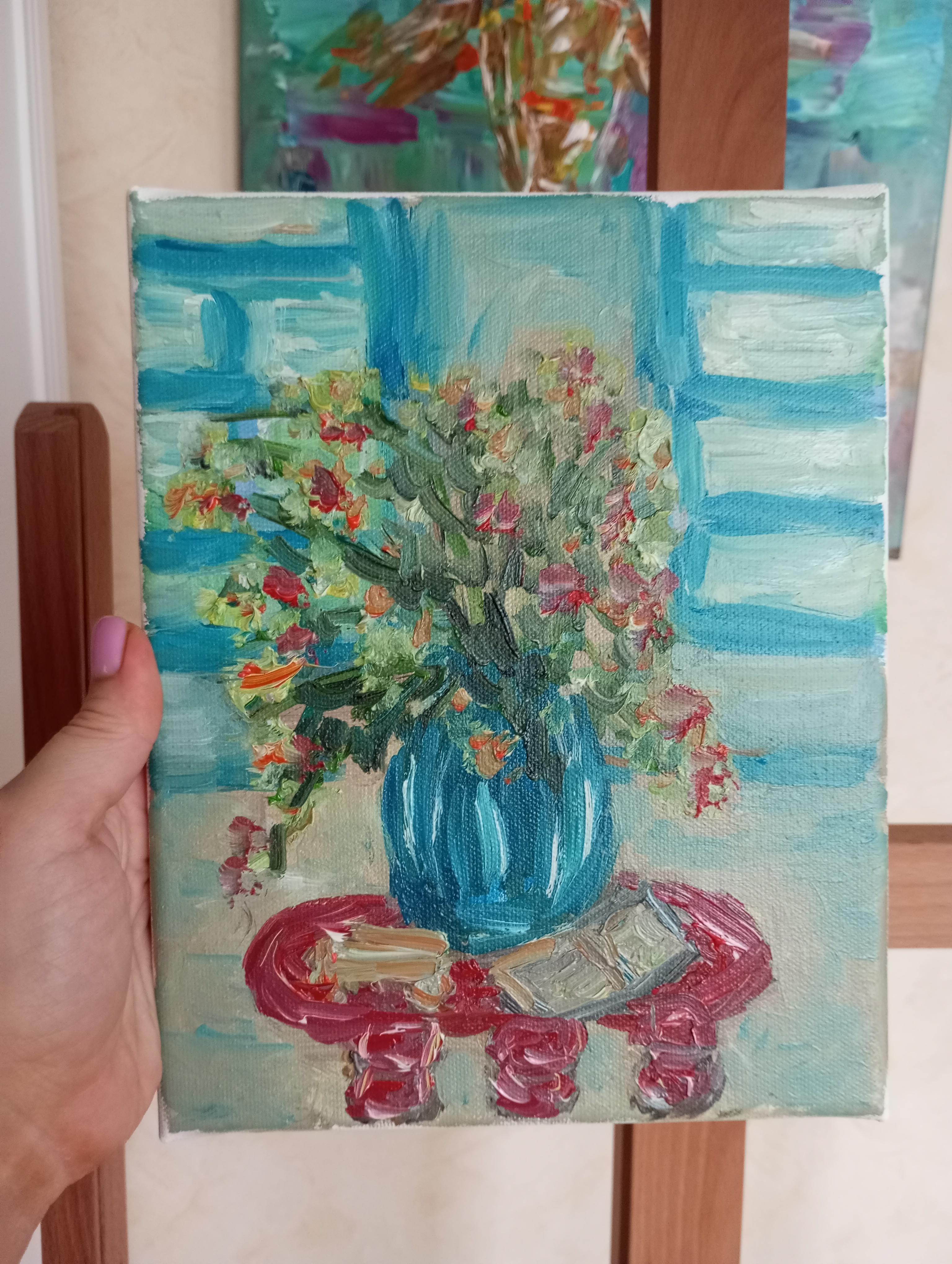 The warm glow of sunshine in the morning (still life painting of flowers) For Sale 9