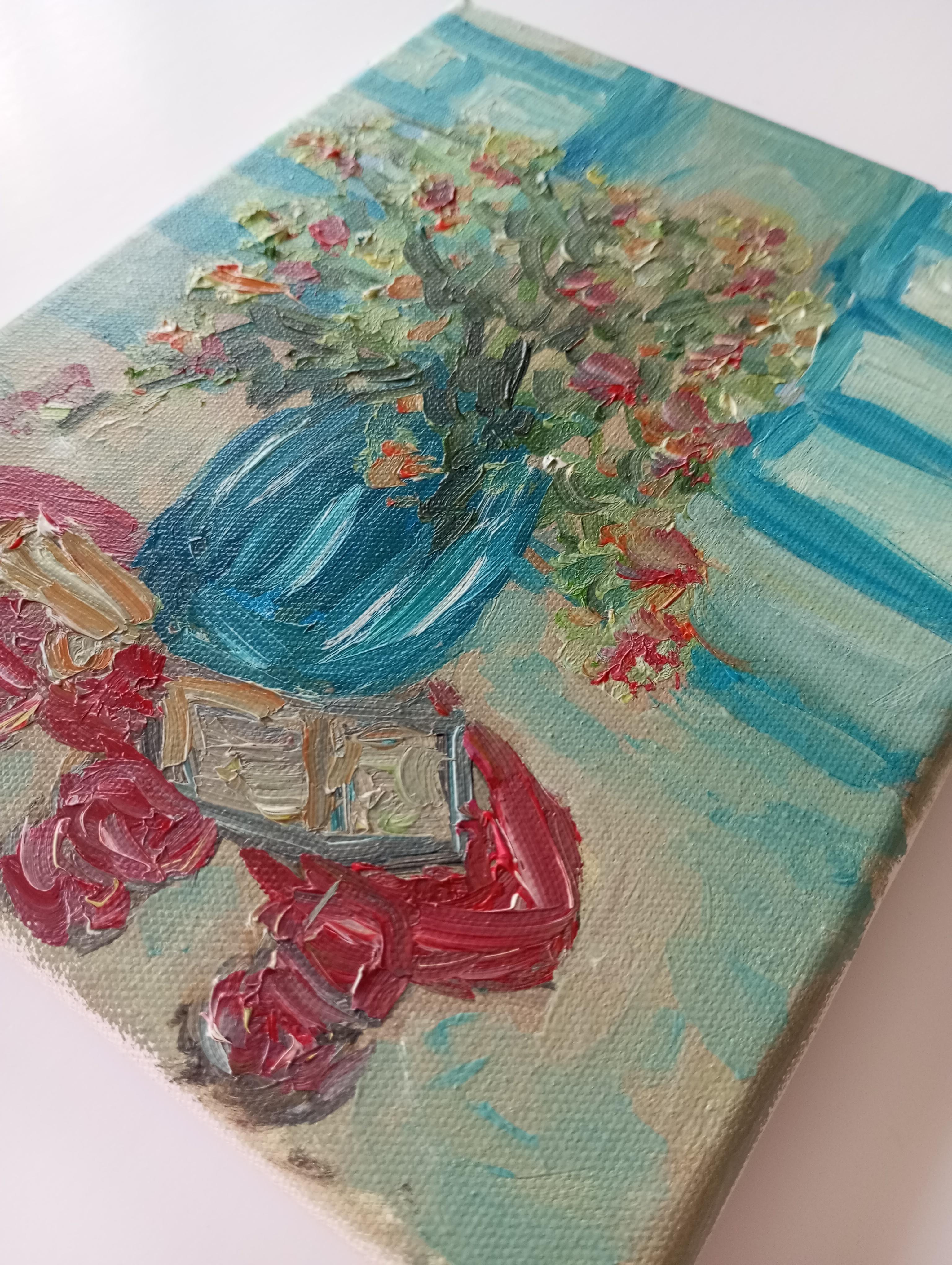 The warm glow of sunshine in the morning (still life painting of flowers) For Sale 12