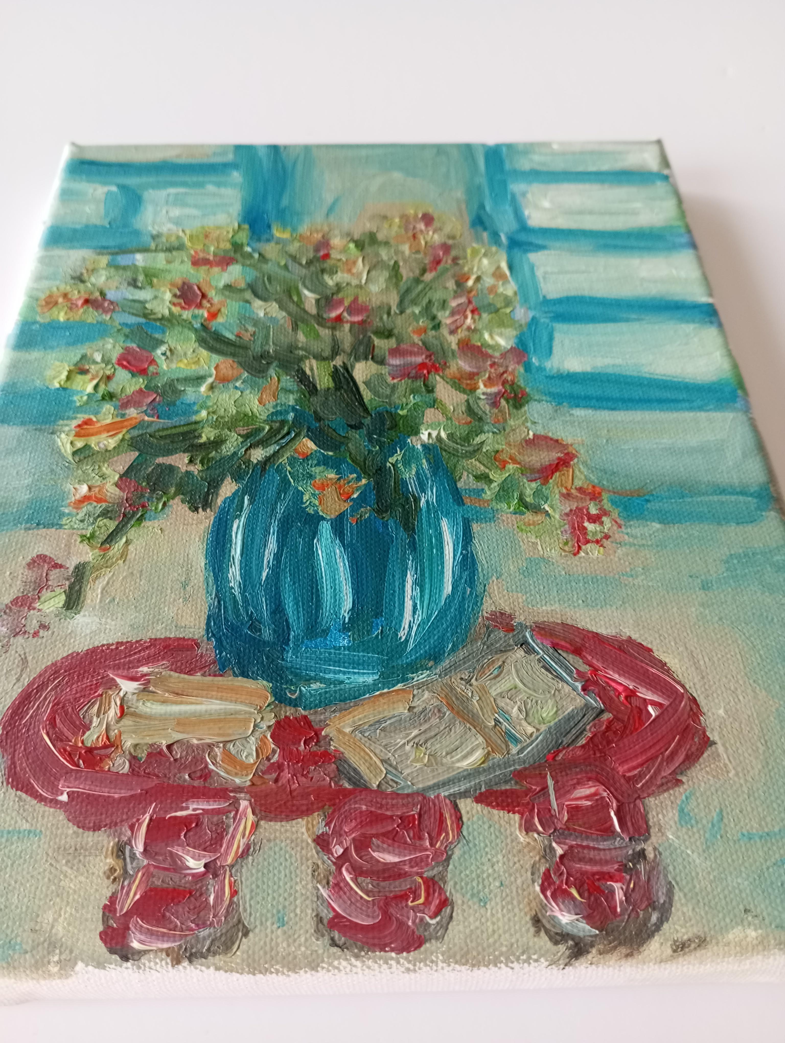 The warm glow of sunshine in the morning (still life painting of flowers) For Sale 13