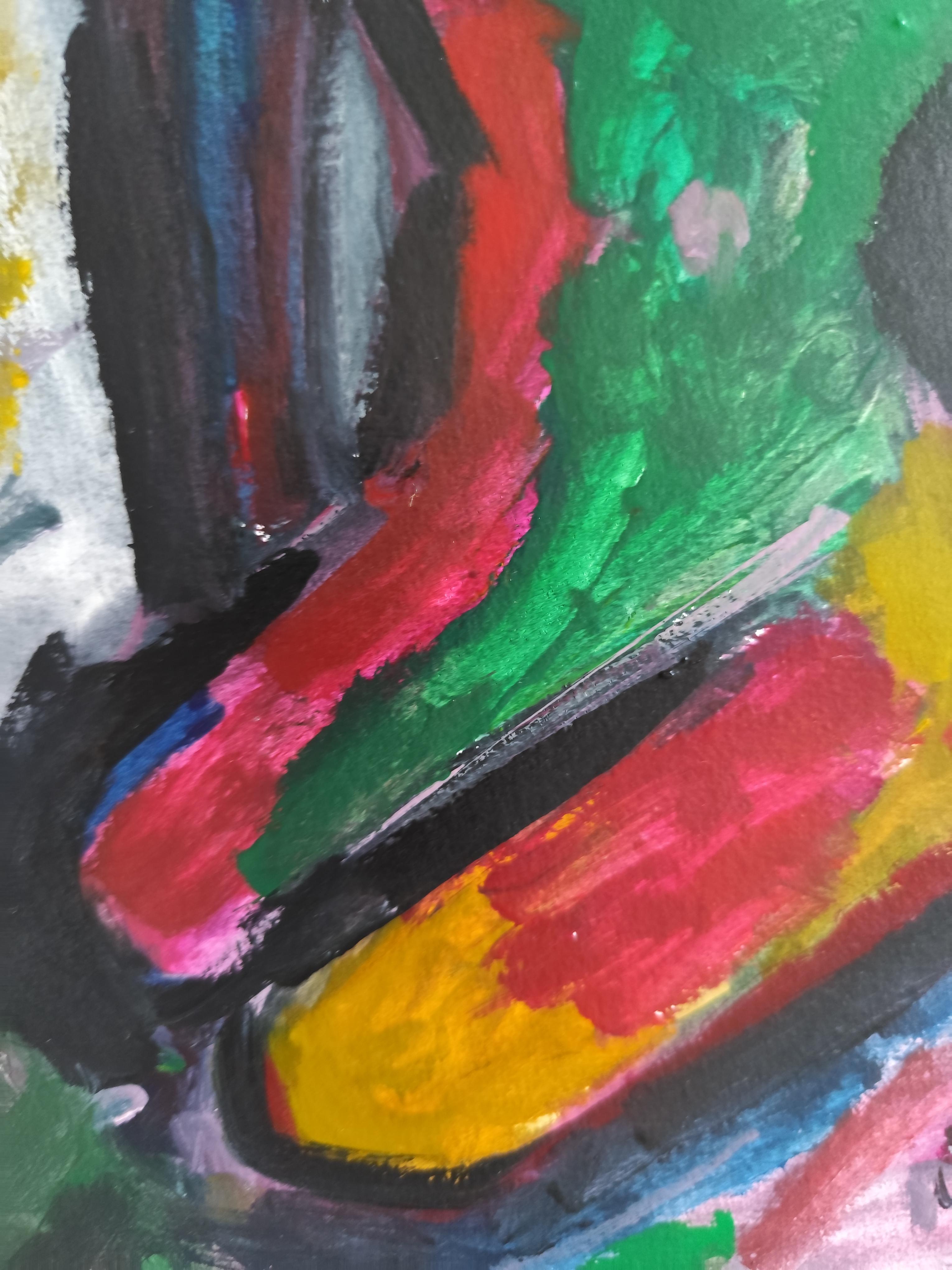 Pittura astratta figurativa di donna su carta 