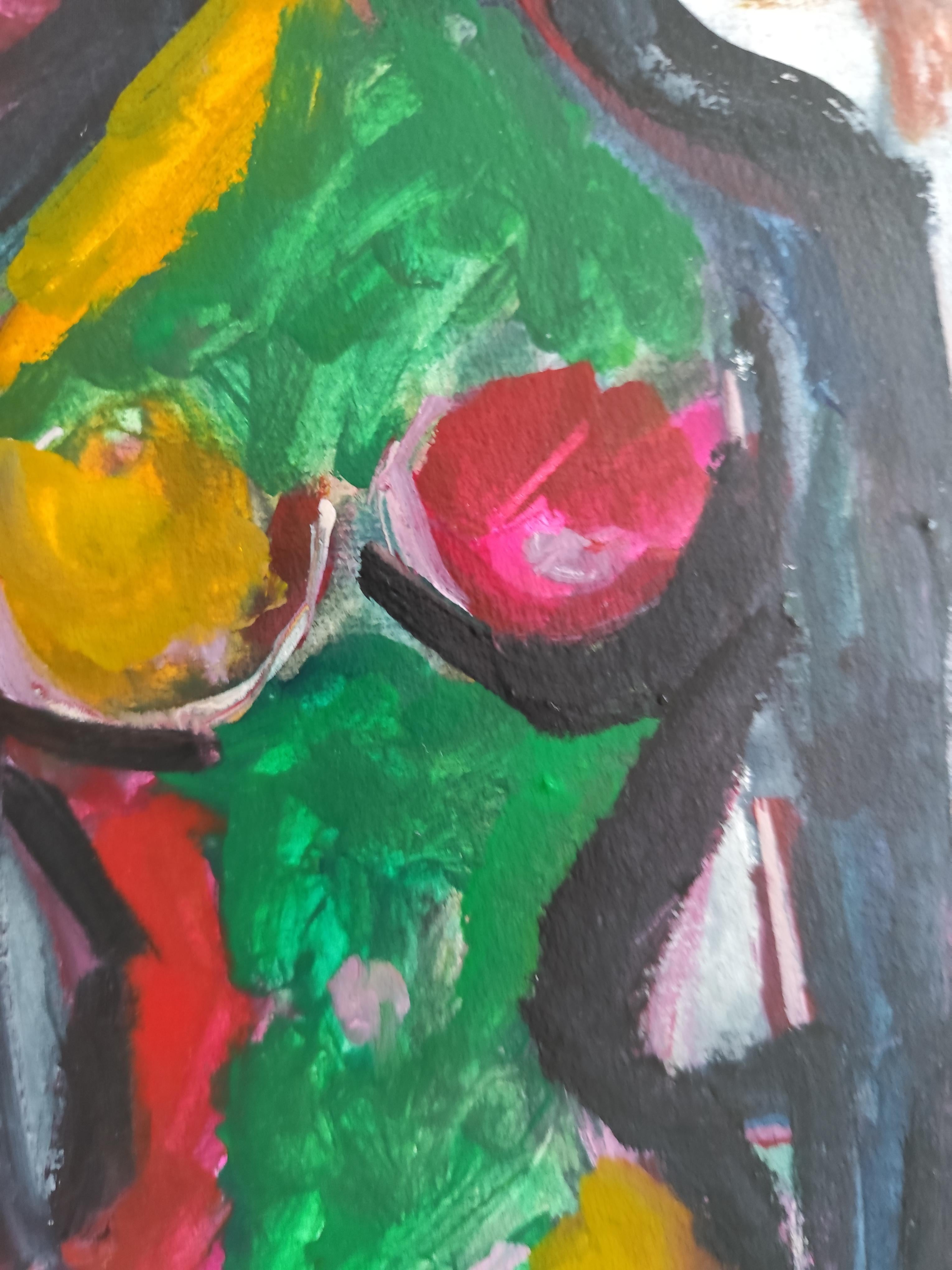 Pittura astratta figurativa di donna su carta 