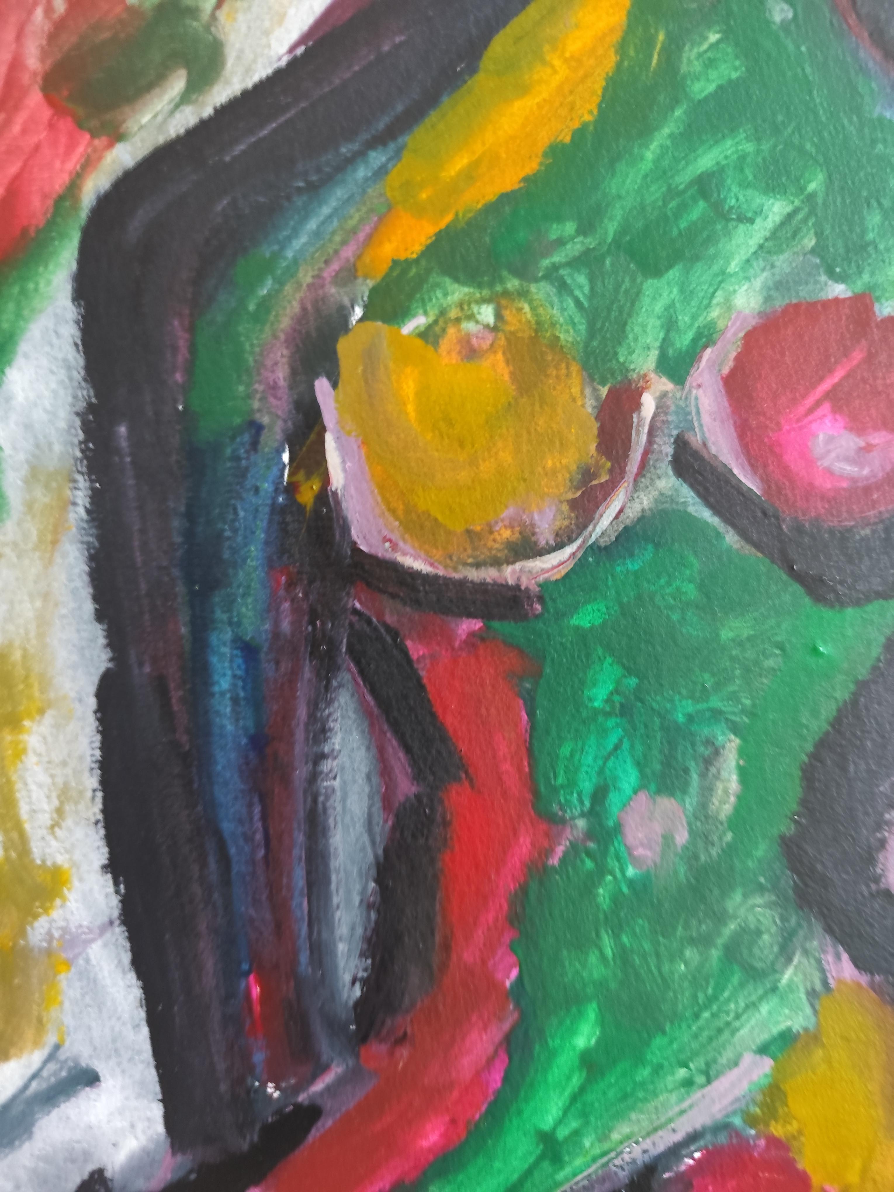 Pittura astratta figurativa di donna su carta 
