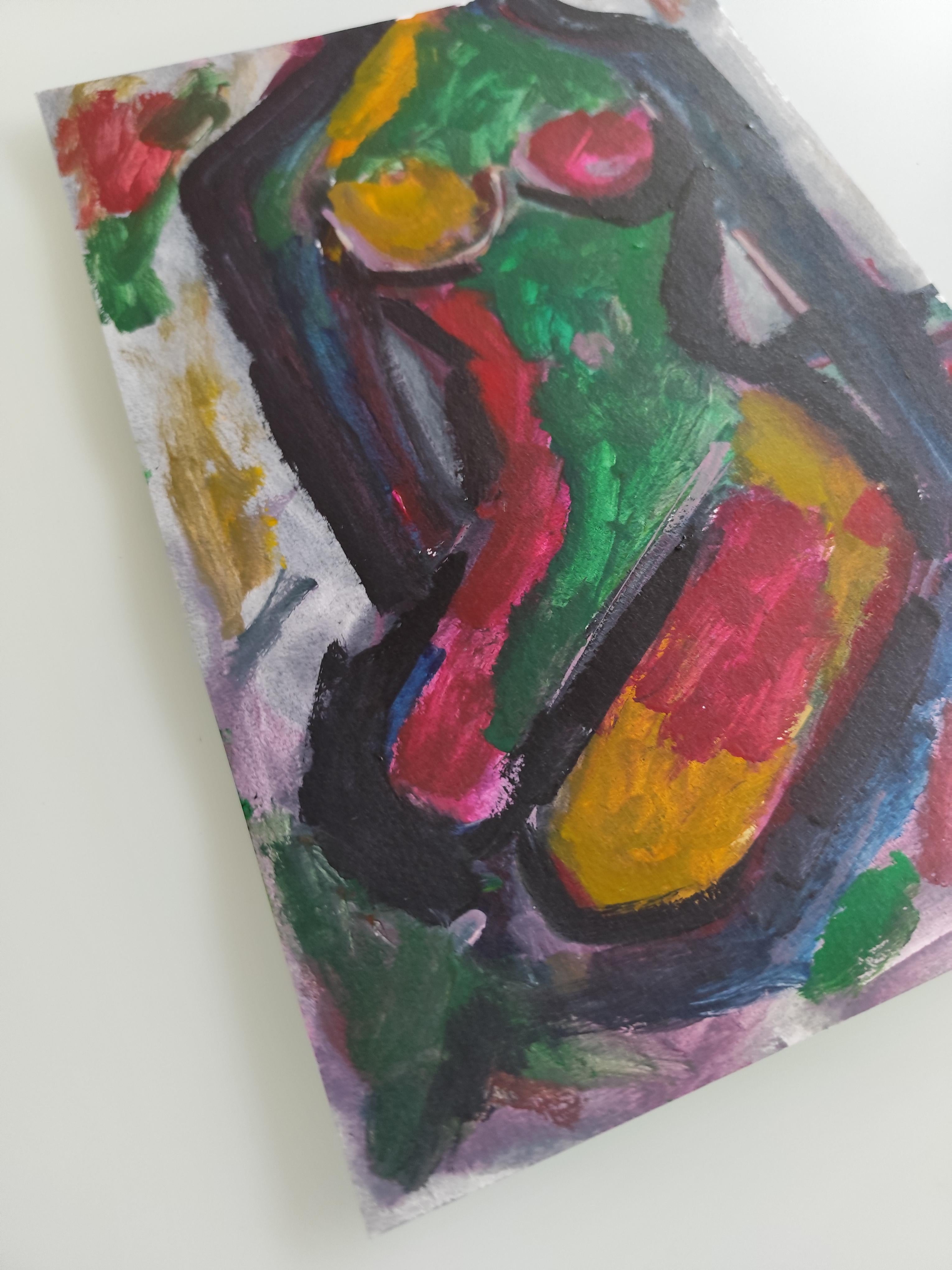 Pittura astratta figurativa di donna su carta 