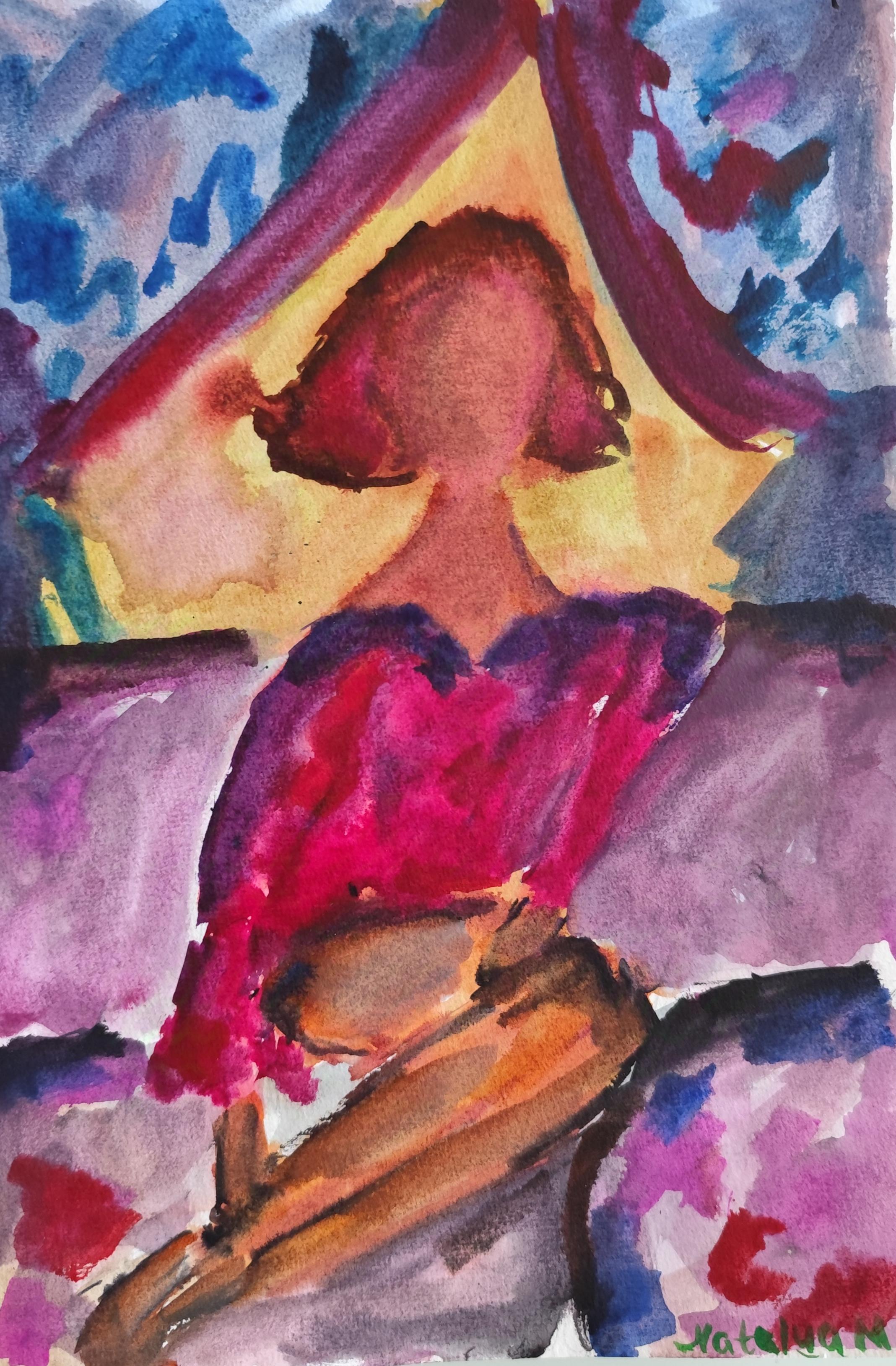 Peinture expressionniste abstraite contemporaine femme "To dream or not to dream" (rêver ou ne pas rêver).