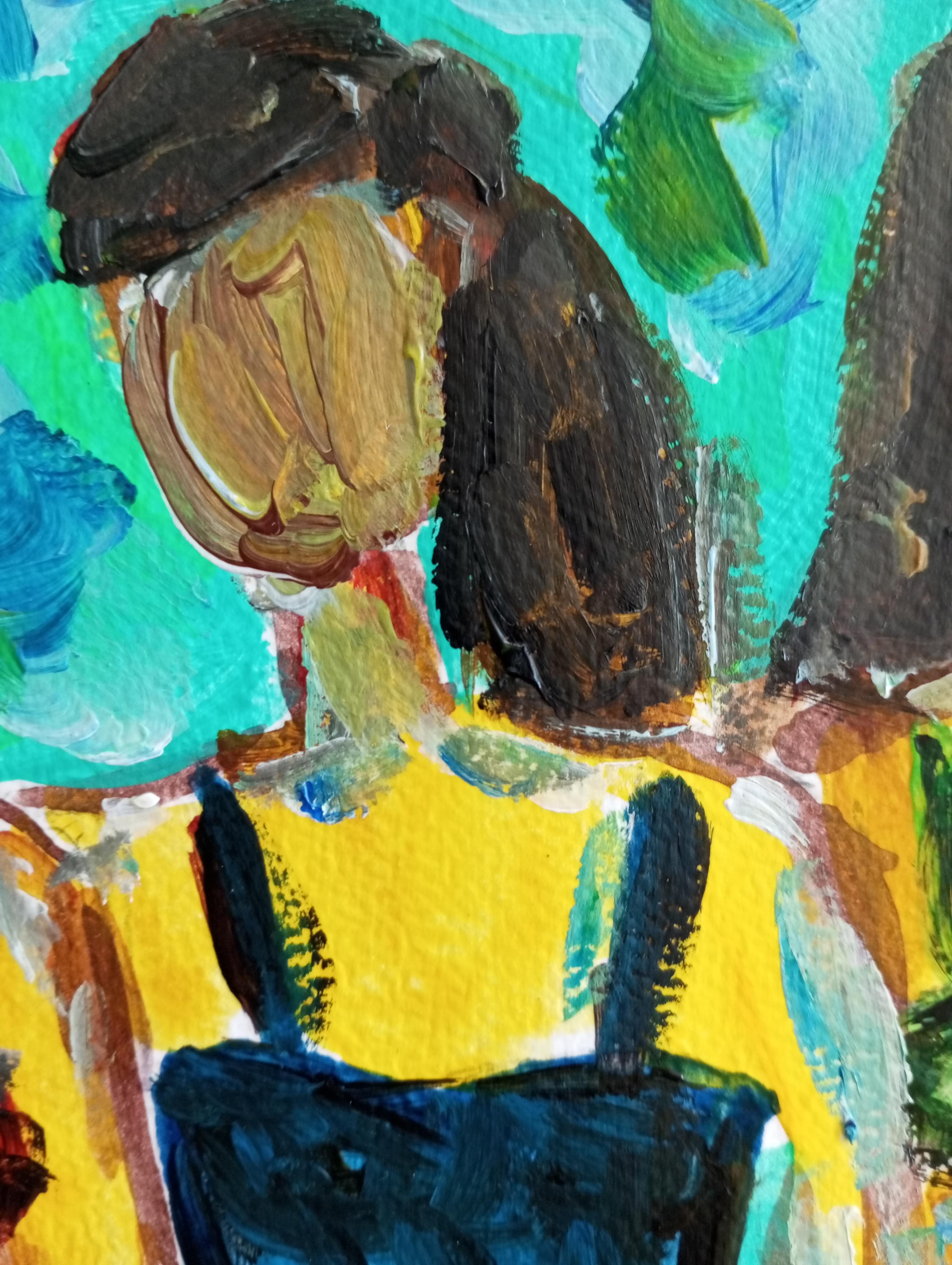 Quadro acrilico fiexpressivo contemporaneo di tre donne sulla spiaggia in vendita 11