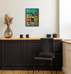 Contemporary fiexpressive acrylic painting of three women on the beach