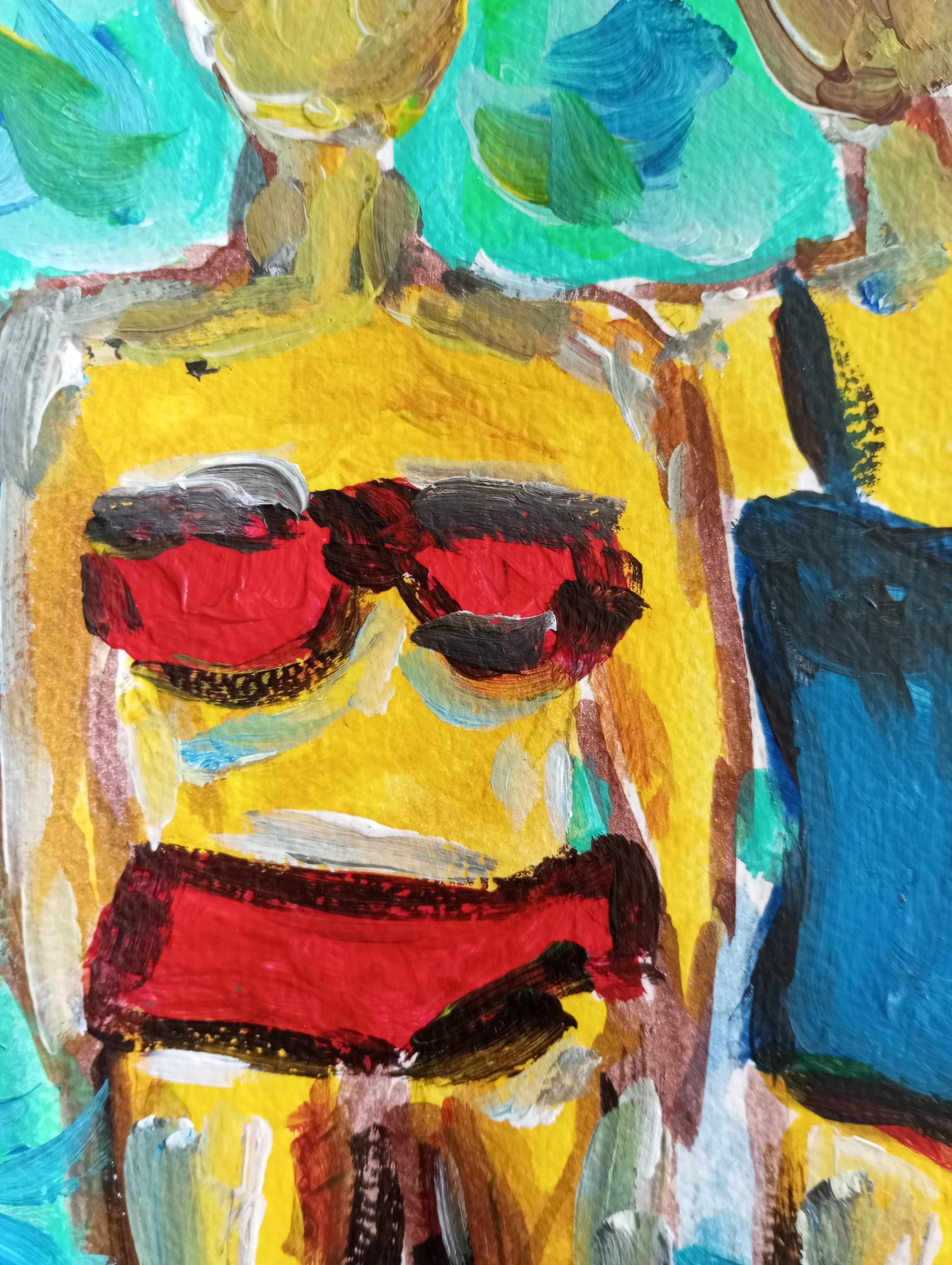 Quadro acrilico fiexpressivo contemporaneo di tre donne sulla spiaggia in vendita 15