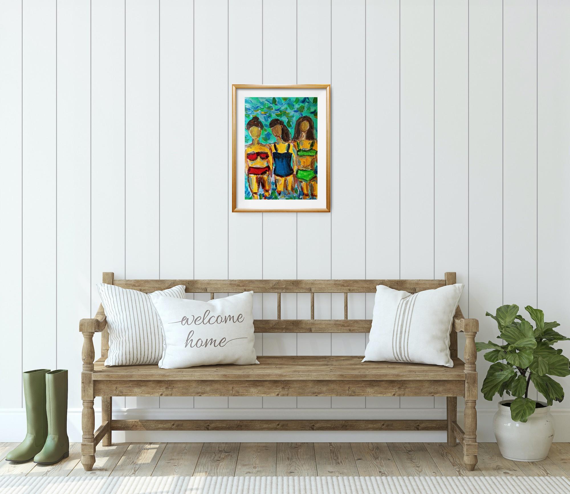 Quadro acrilico fiexpressivo contemporaneo di tre donne sulla spiaggia - Art Contemporaneo di Natalya Mougenot 