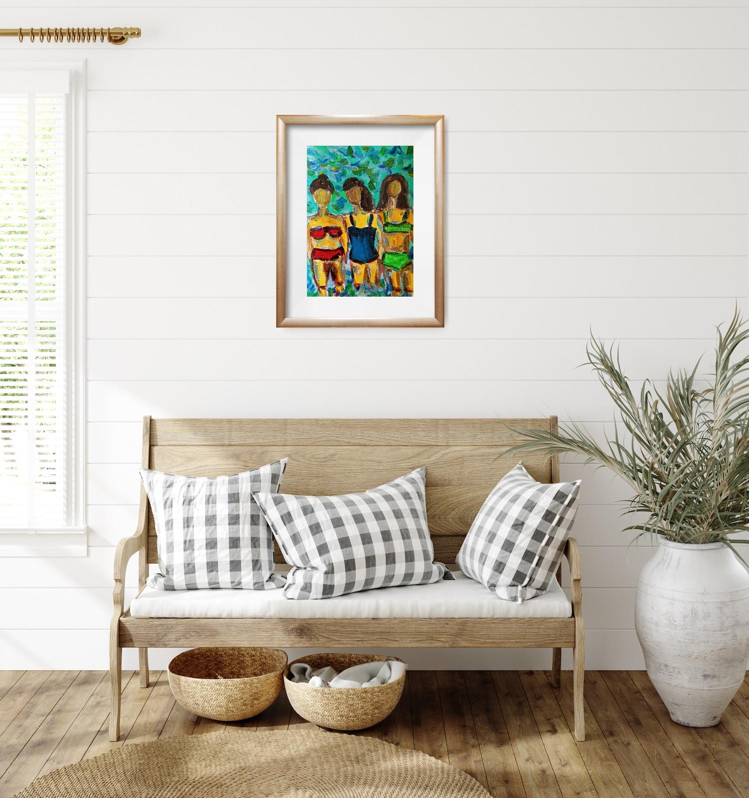Quadro acrilico fiexpressivo contemporaneo di tre donne sulla spiaggia in vendita 1