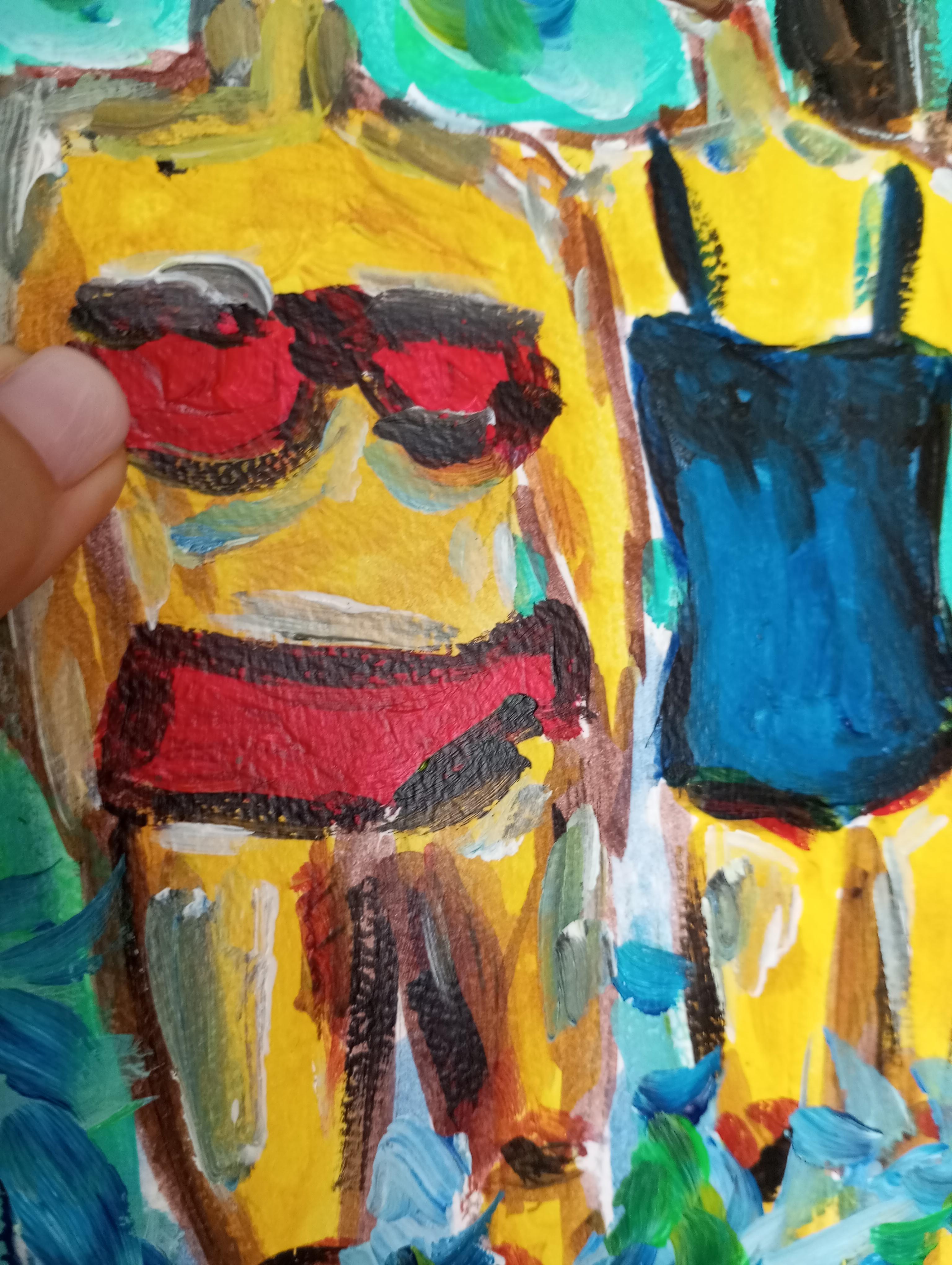 Quadro acrilico fiexpressivo contemporaneo di tre donne sulla spiaggia in vendita 4