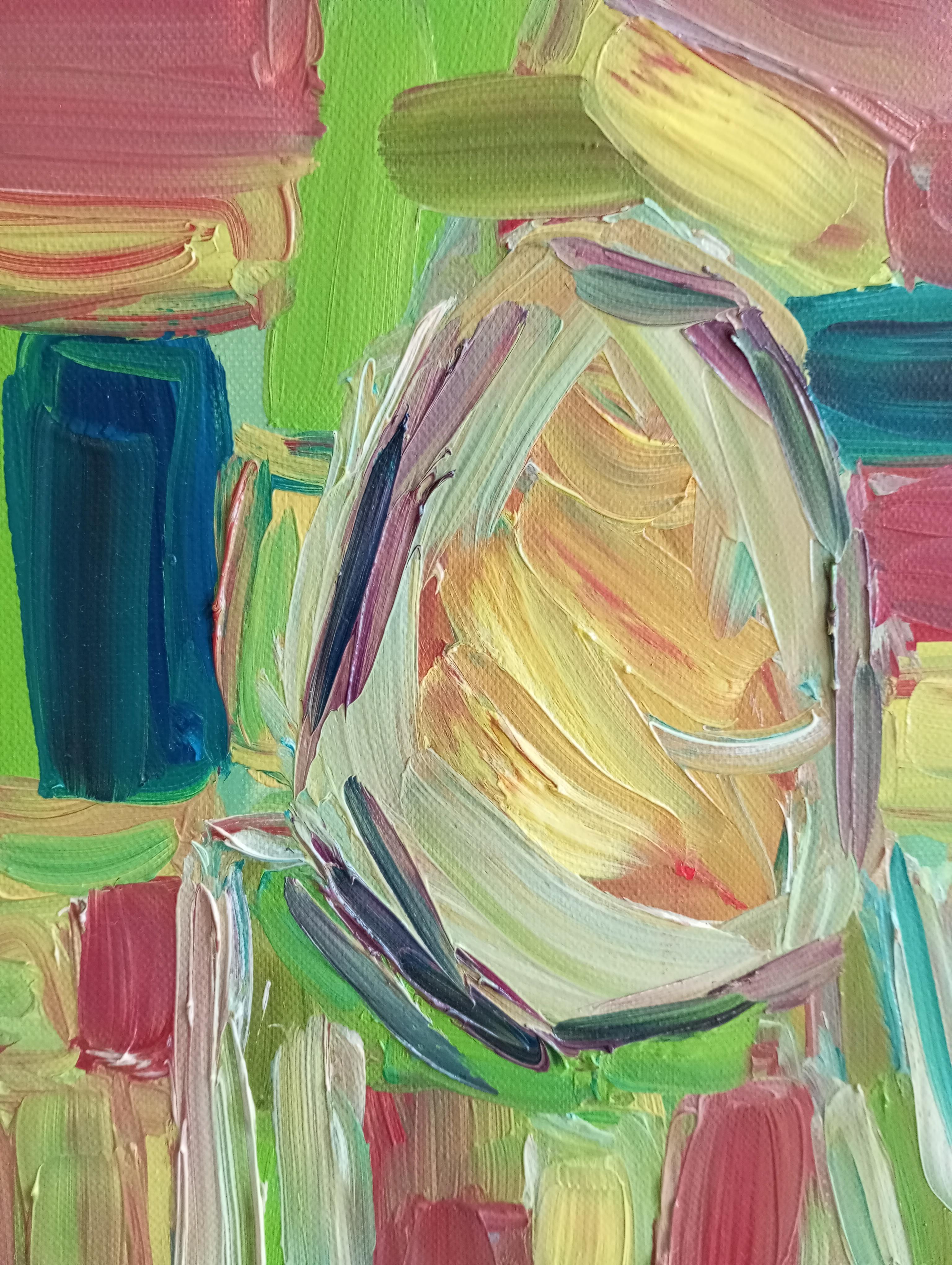 Pintura expresiva abstracta contemporánea de dos mujeres 