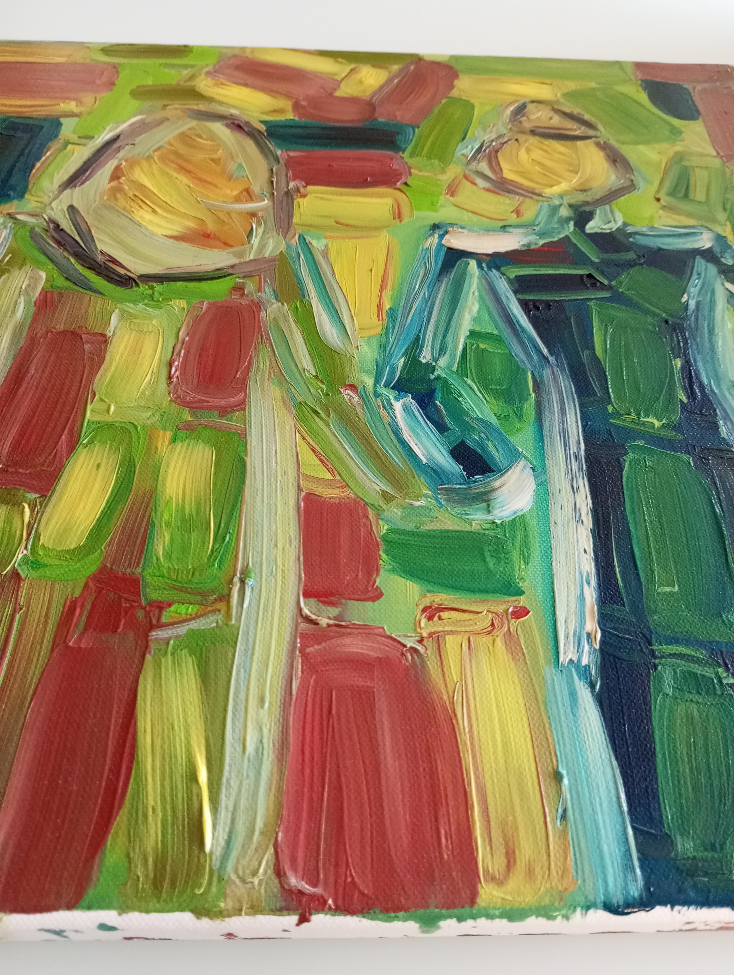 Pintura expresiva abstracta contemporánea de dos mujeres 
