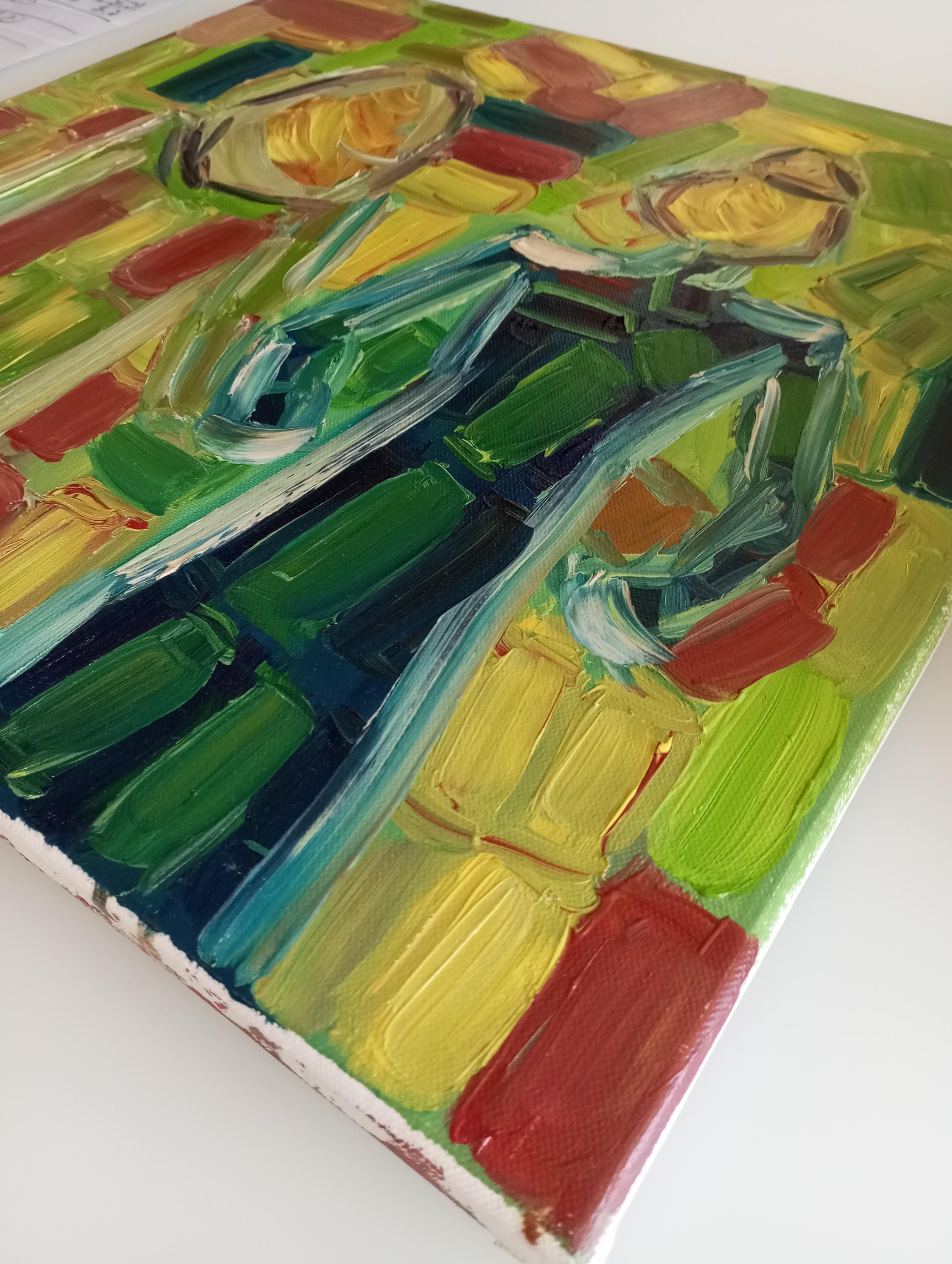 Pintura expresiva abstracta contemporánea de dos mujeres 