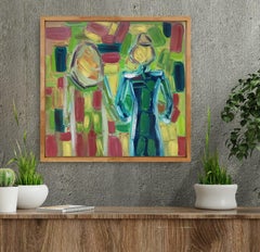 Contemporary abstract expressive painting of two women "Together" oil on canvas